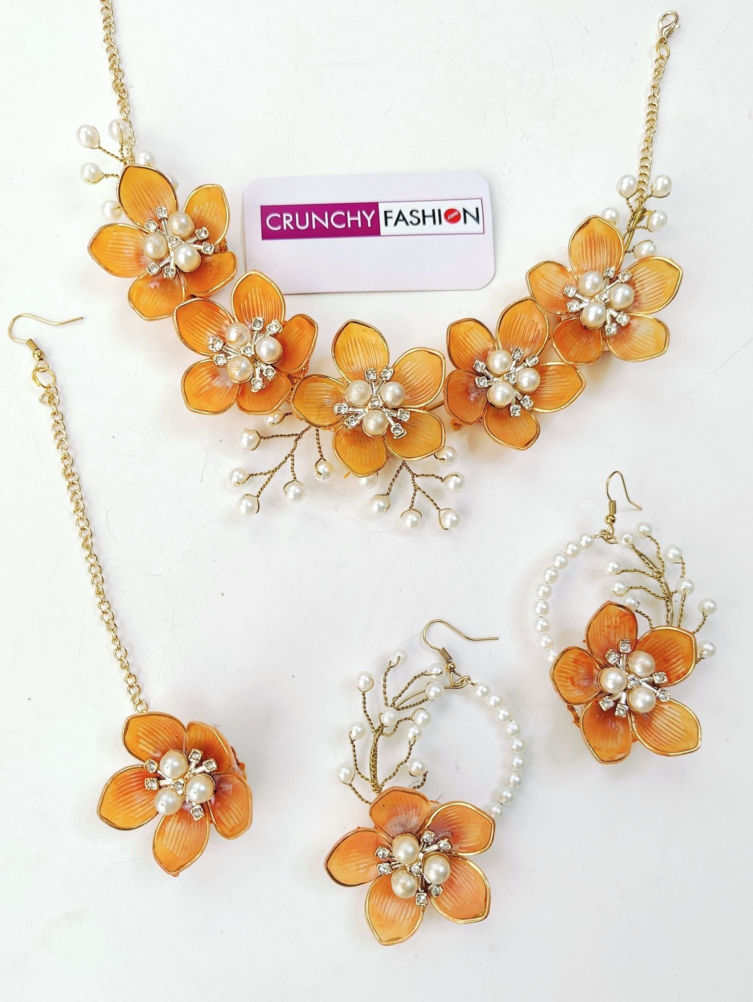 Designer Flower Themed Acrylic Bridal Jewellery Set in Vivid Colours