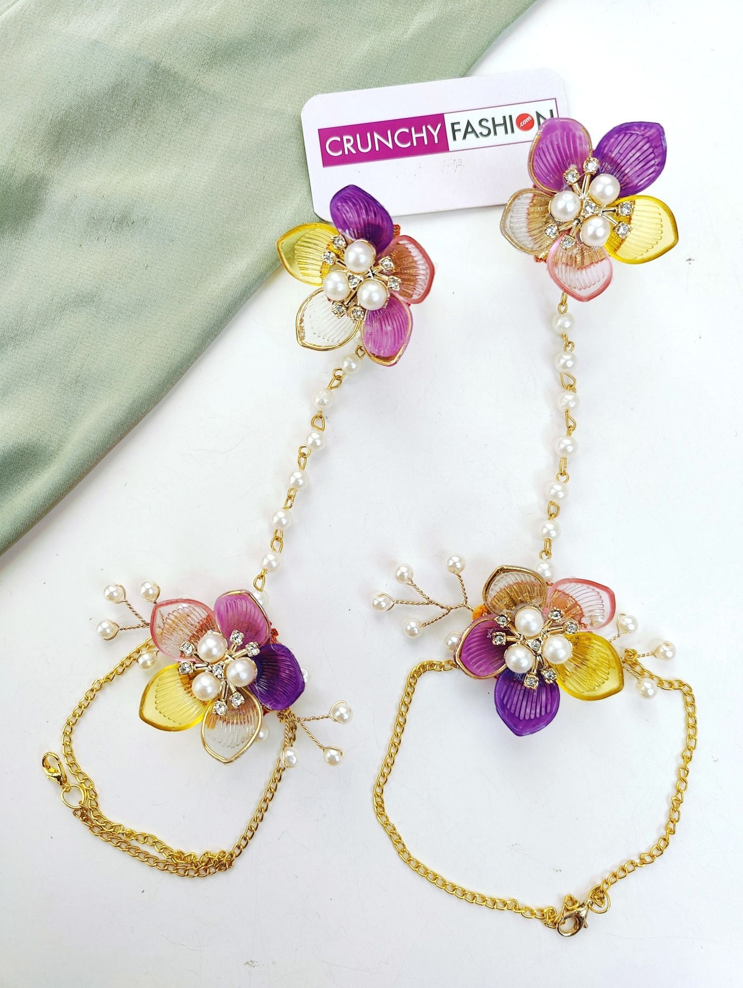 Yellow-Pink Acrylic Flowers Jewelry: Bridal and Haldi-Mehndi Carnival Collection