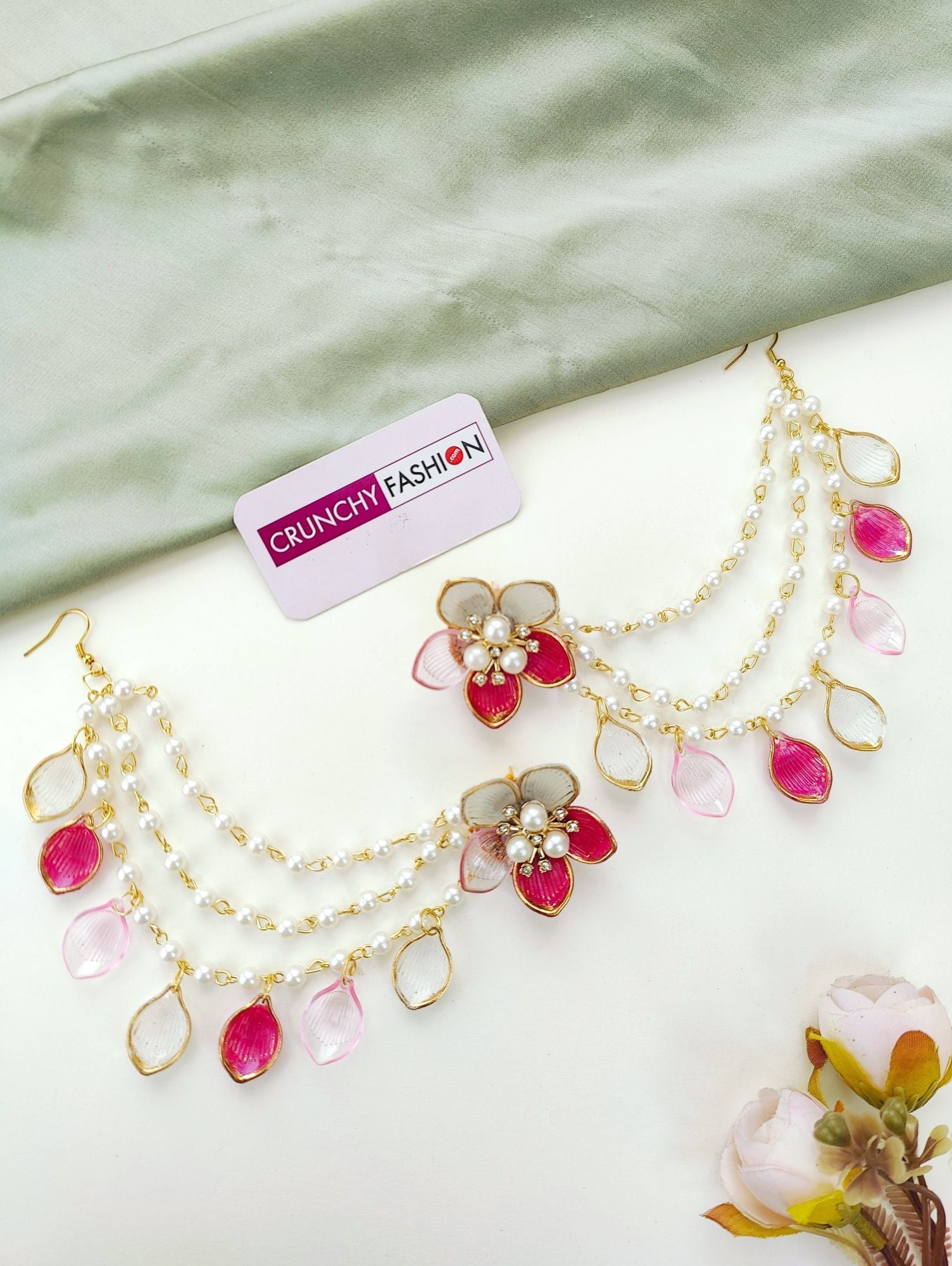 Handmade Bridal Green-Pink Floral Resin Jewellery for Haldi & Mehndi