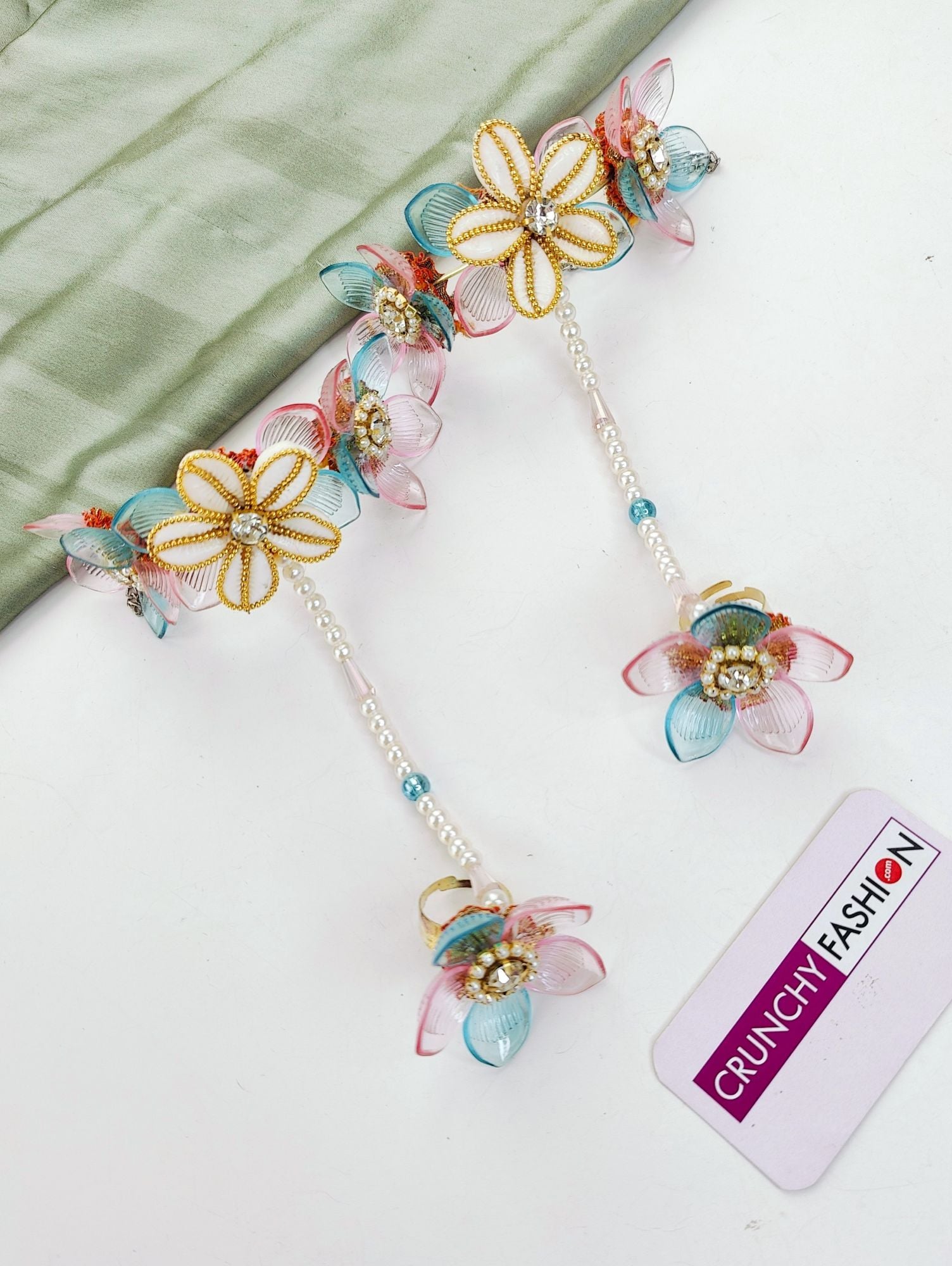 Handmade Acrylic Bridal Jewellery Set Sky Blue Pink Floral