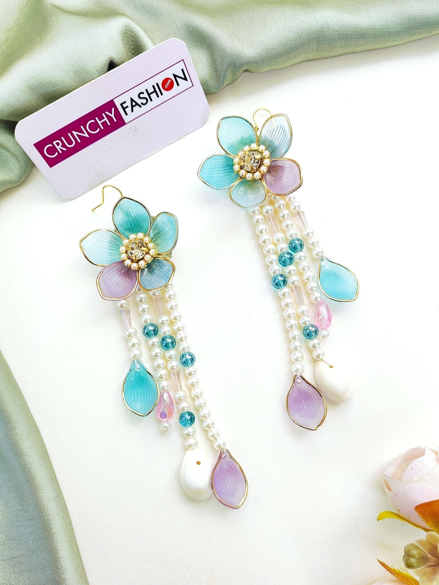Aqua Blue Lavender Acrylic Floral Jewellery Set for Haldi & Mehndi Brides