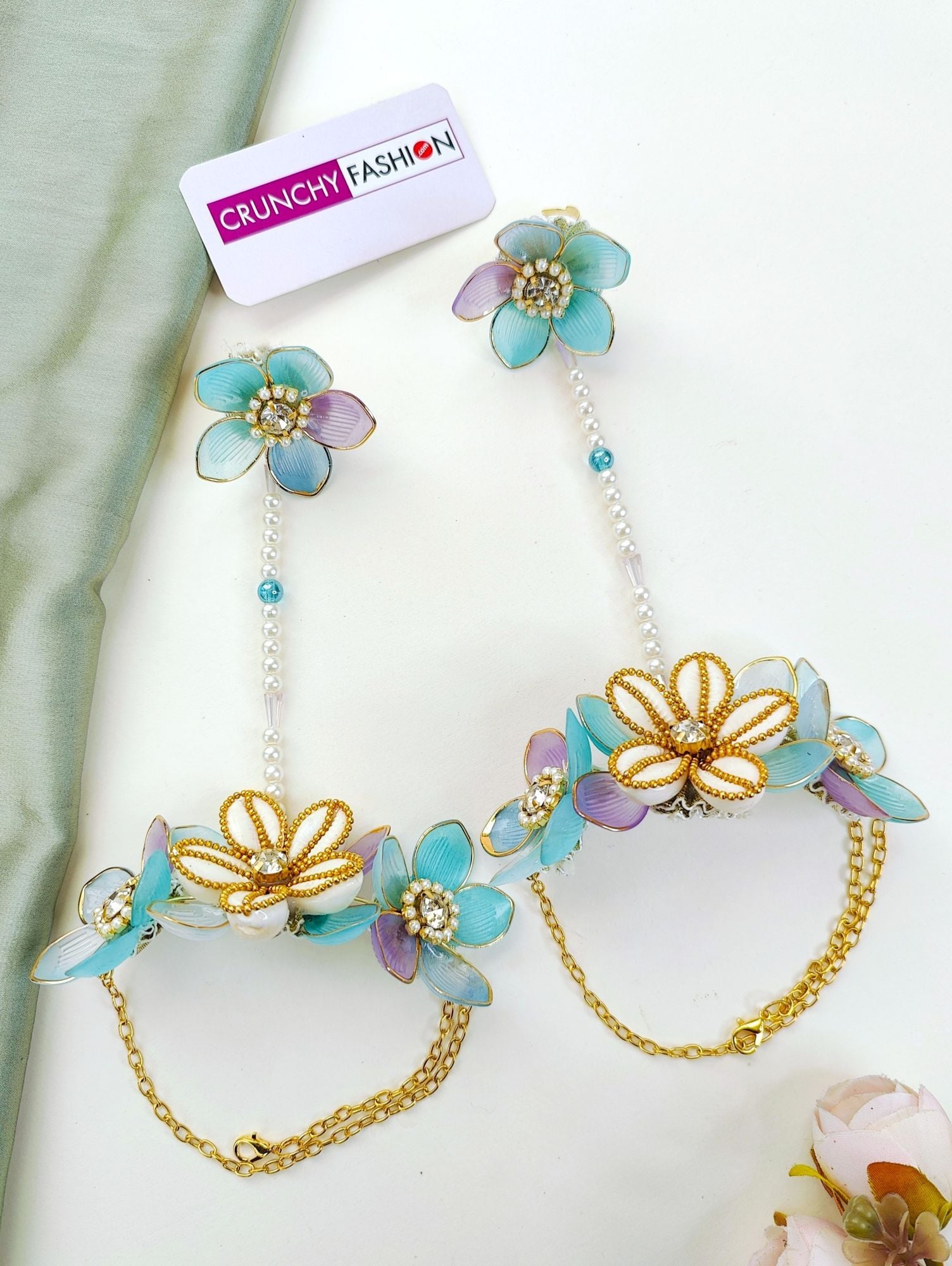 Aqua Blue Lavender Acrylic Floral Jewellery Set for Haldi & Mehndi Brides
