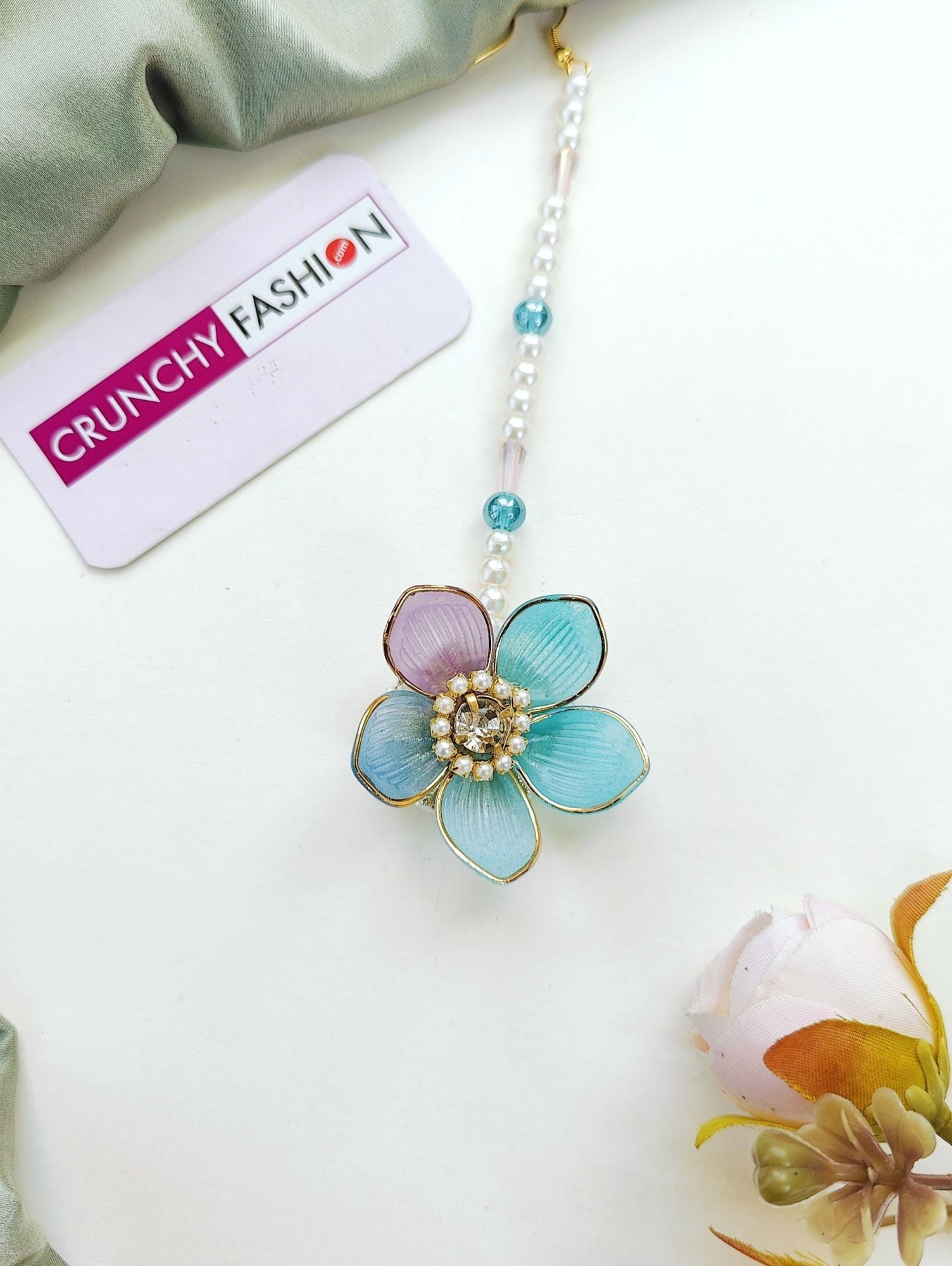 Aqua Blue Lavender Acrylic Floral Jewellery Set for Haldi & Mehndi Brides