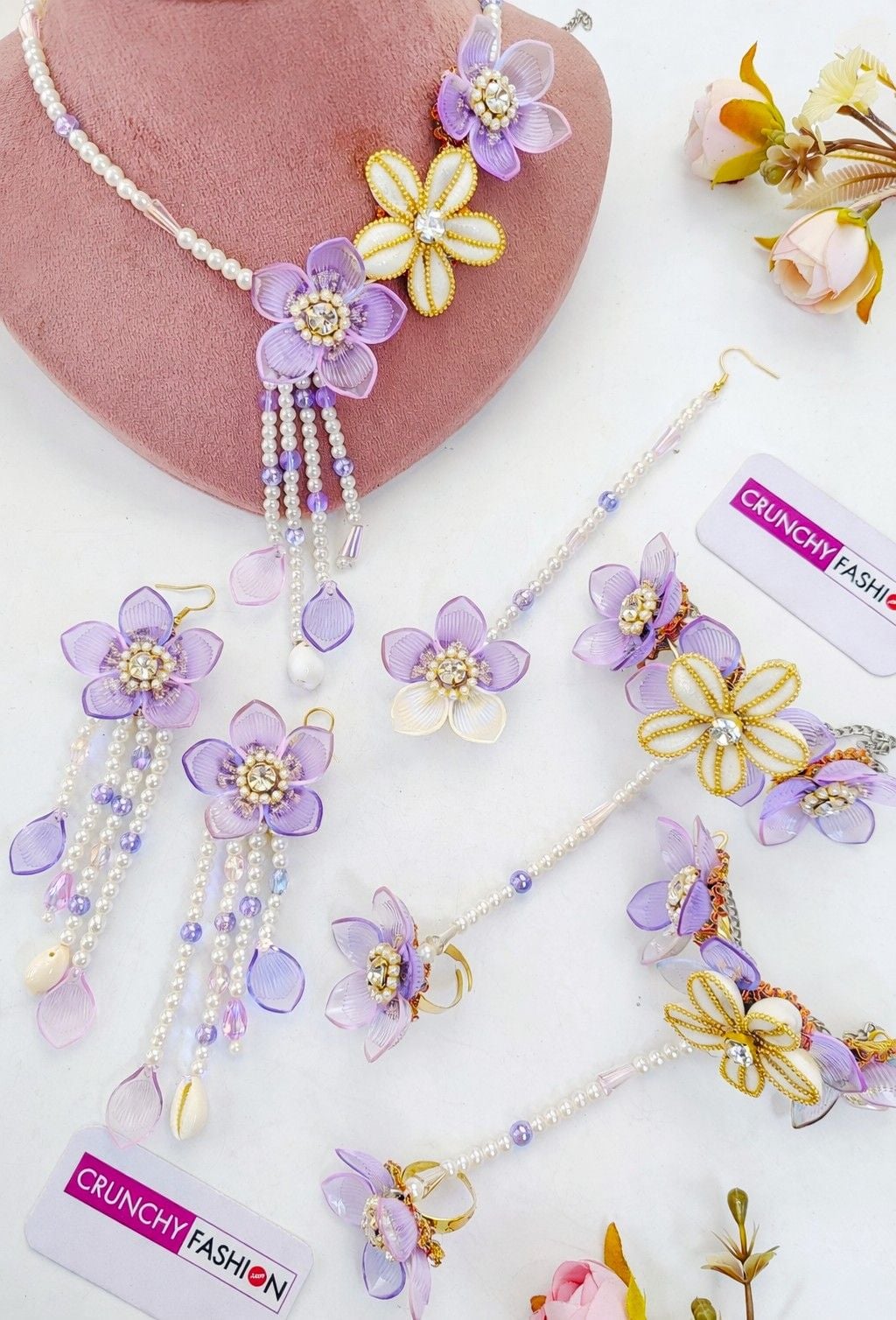 Lavender Bloom - Handmade Floral & Sea Shell Bridal Jewellery Set