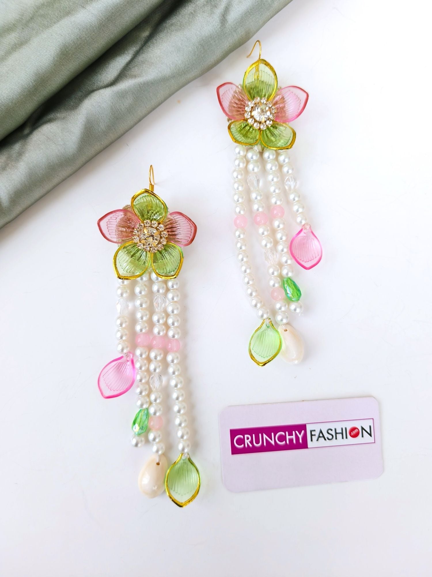 Green Pink Floral Seashell Haldi Bridal Set