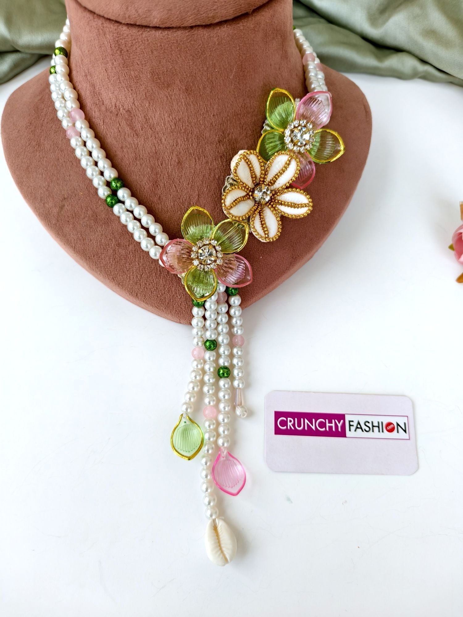 Green Pink Floral Seashell Haldi Bridal Set