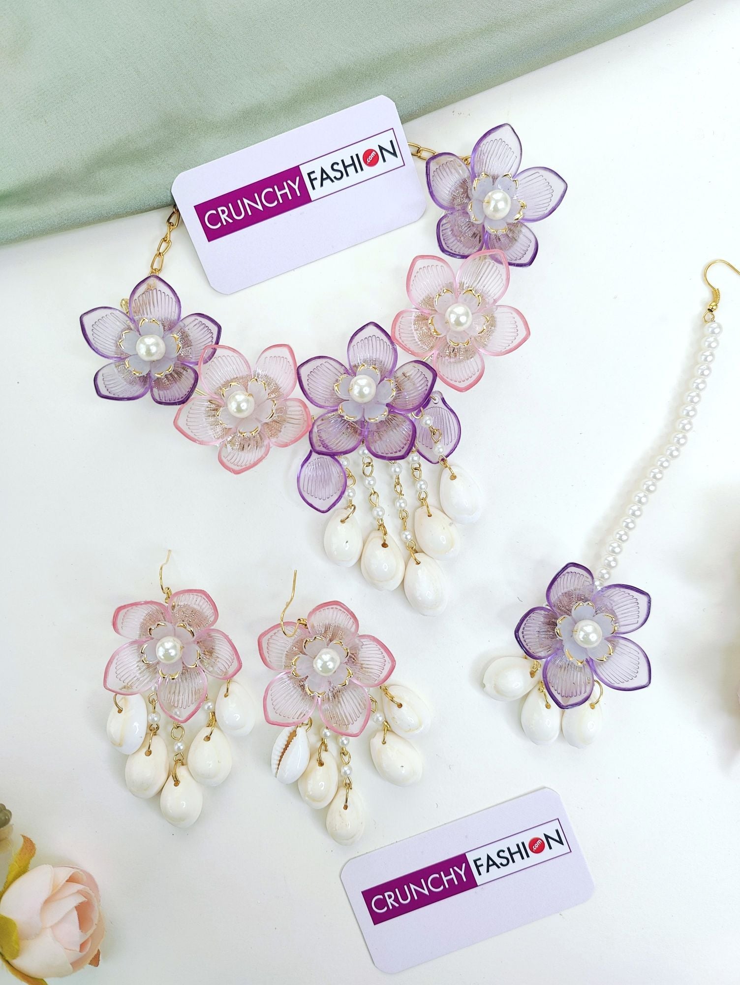 Lavender-Pink Delight: Floral Handmade Resin Carnival Bridal Jewellery Set