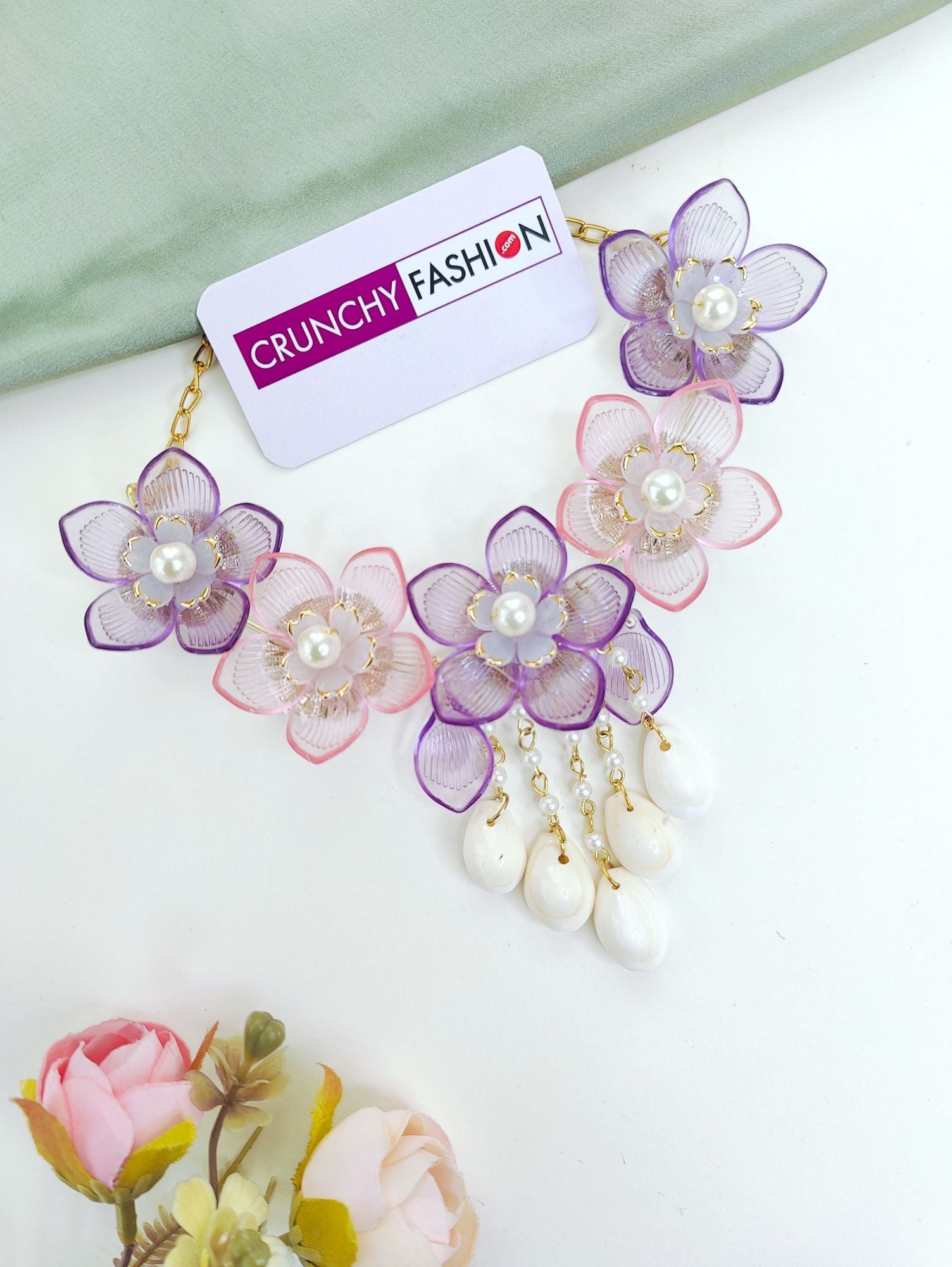 Lavender-Pink Delight: Floral Handmade Resin Carnival Bridal Jewellery Set
