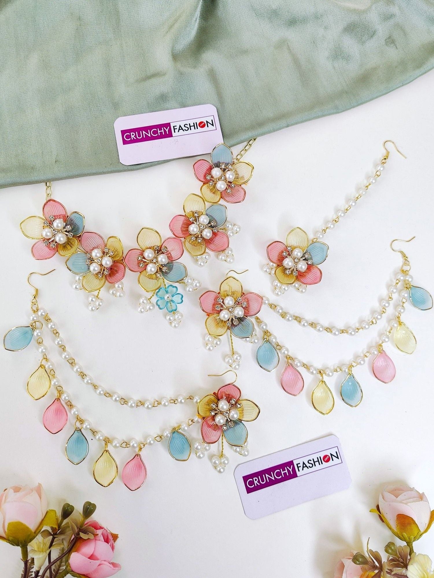 Carnival Resin Art: Multi Floral Bridal Jewellery Set for Haldi-Mehndi
