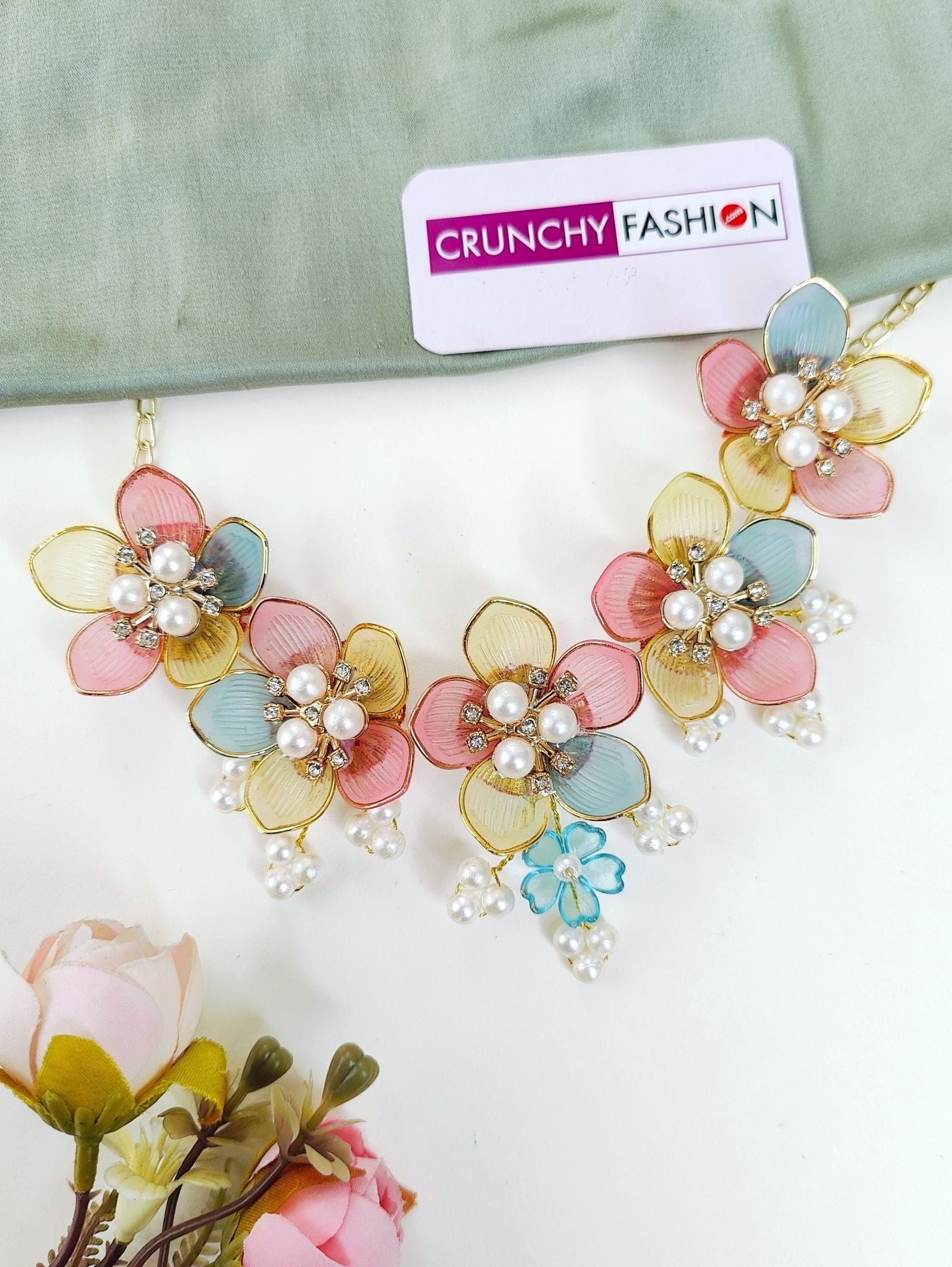 Carnival Resin Art: Multi Floral Bridal Jewellery Set for Haldi-Mehndi