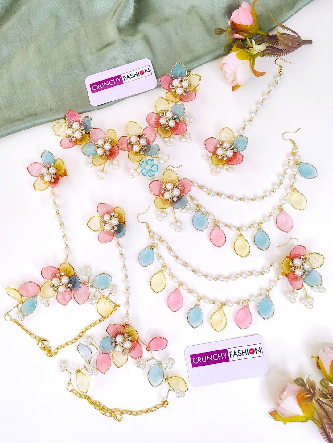 Carnival Resin Art: Multi Floral Bridal Jewellery Set for Haldi-Mehndi