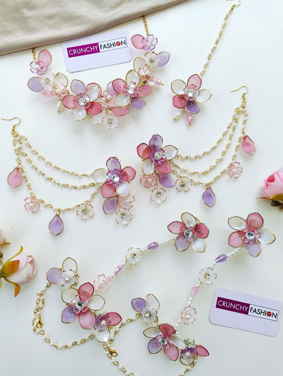 Lavender-Pink Floral: Handmade Acrylic Carnival Jewelry for Brides