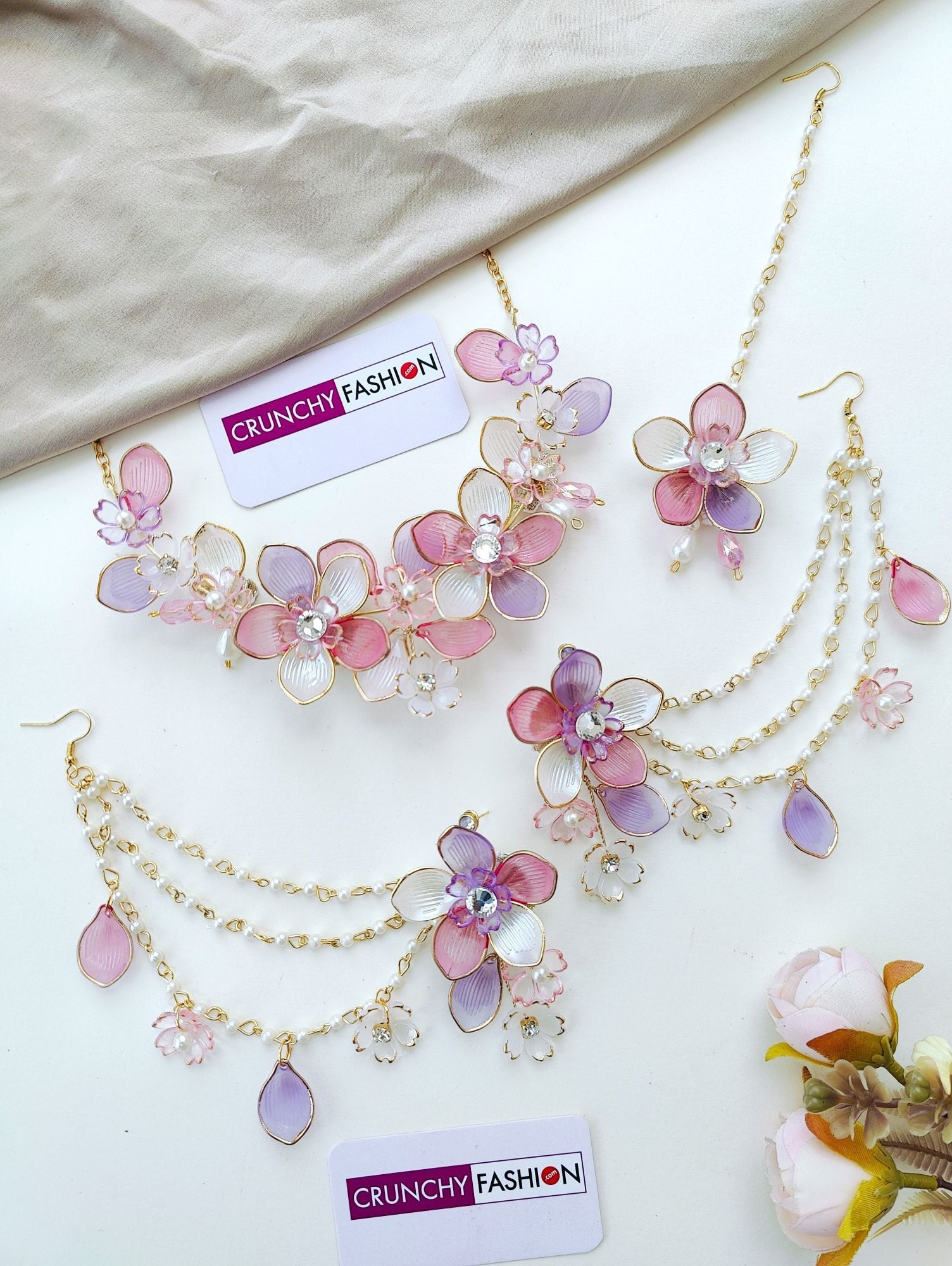 Lavender-Pink Floral: Handmade Acrylic Carnival Jewelry for Brides