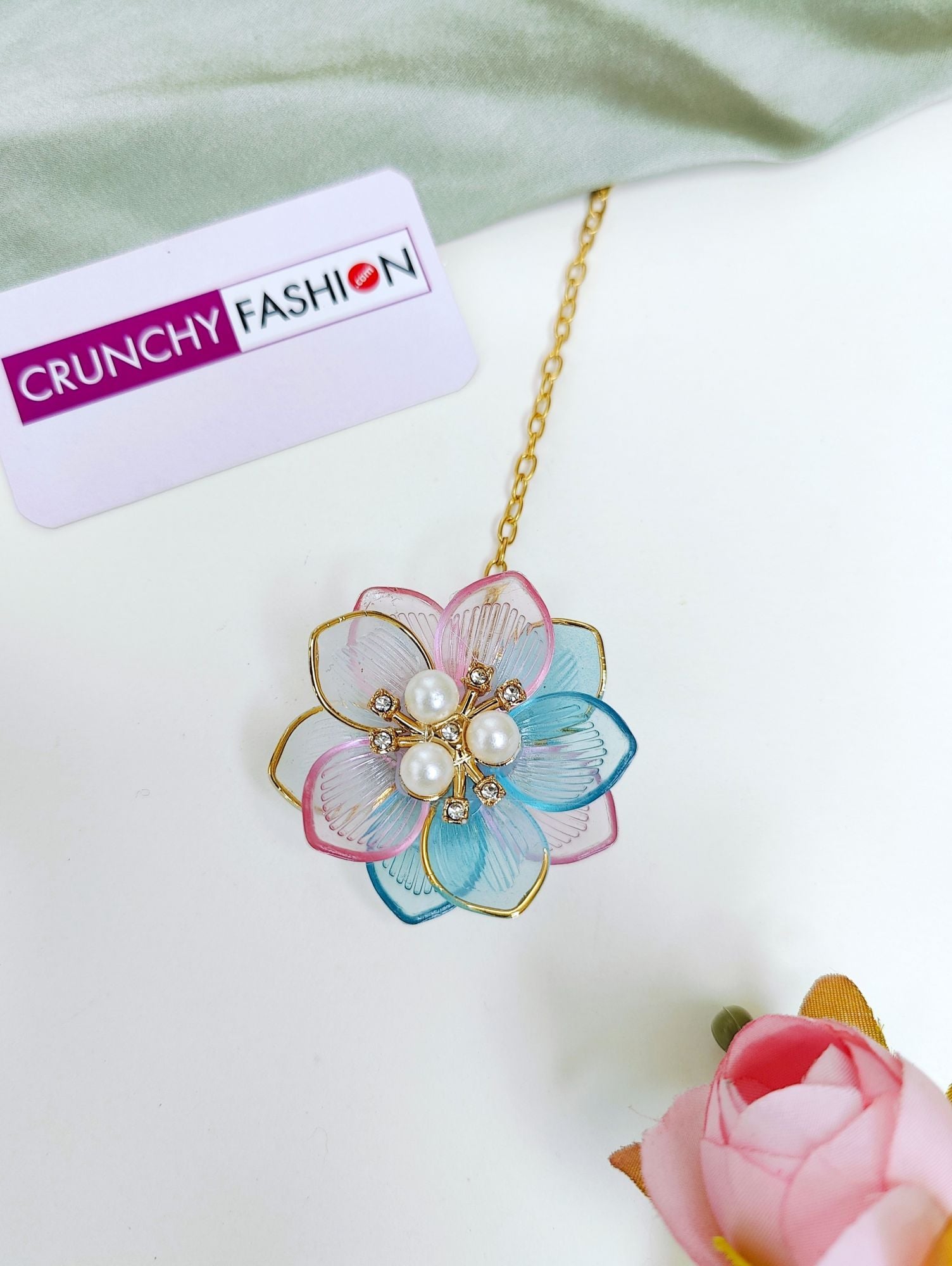 Pastel Pink Blue Acrylic Floral Jewellery Set for Haldi & Mehndi Brides