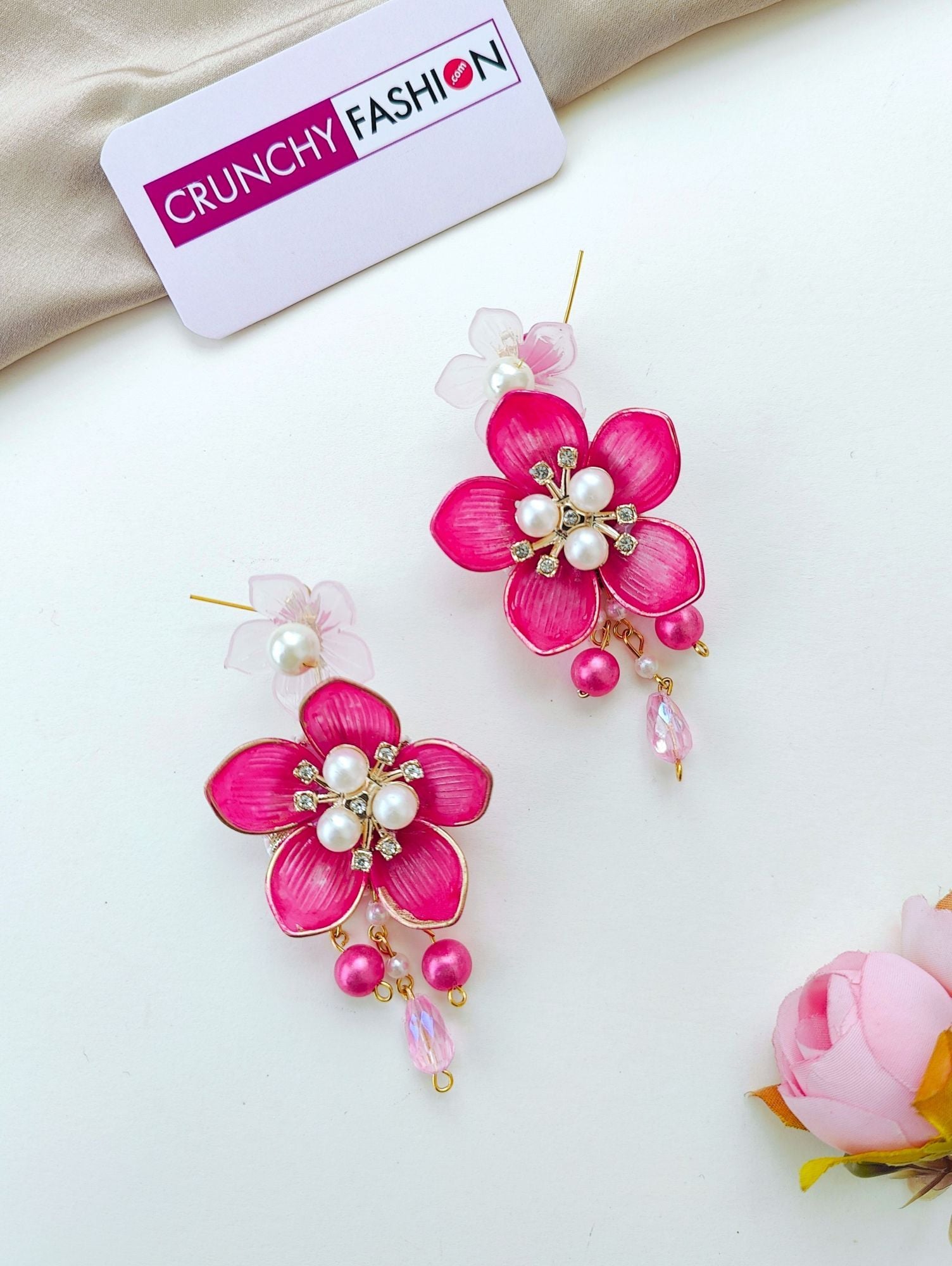 Pink Floral Carnival Bridal Acrylic Jewellery Set with Gold Plating, Ideal for Haldi-Mehndi