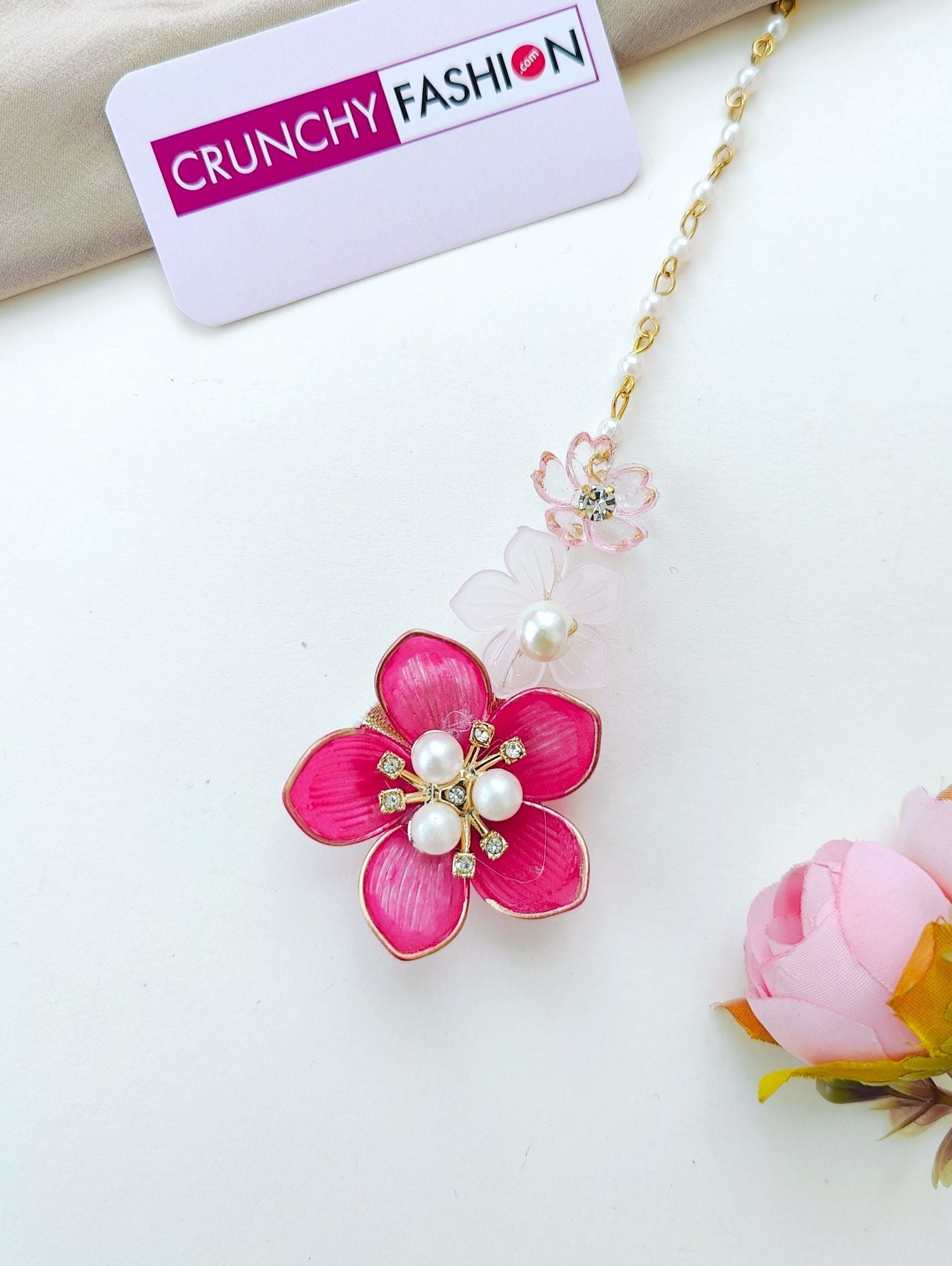 Pink Floral Carnival Bridal Acrylic Jewellery Set with Gold Plating, Ideal for Haldi-Mehndi