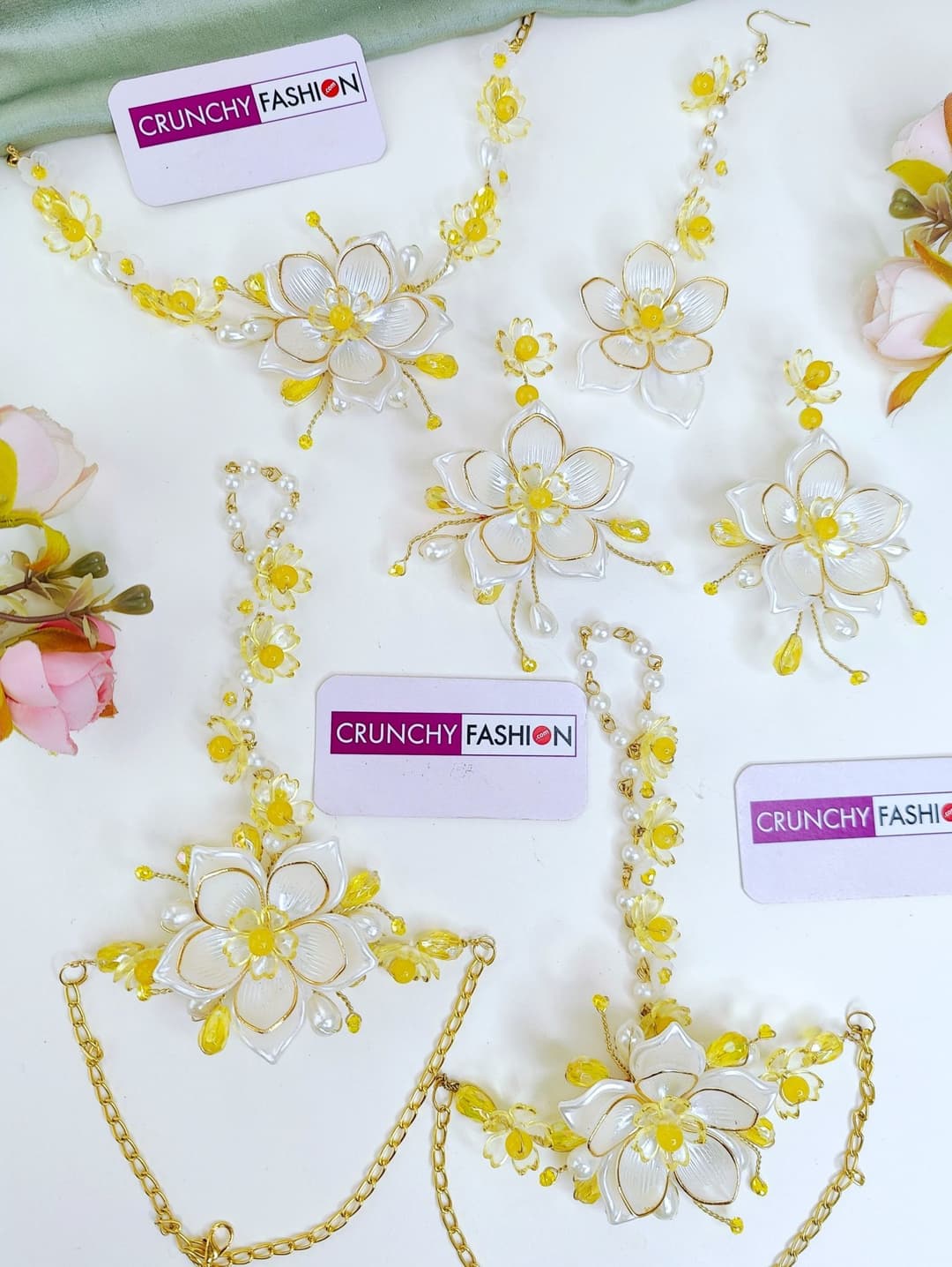 Sunflower Affair - Handmade Resin Bridal Set in White & Yellow