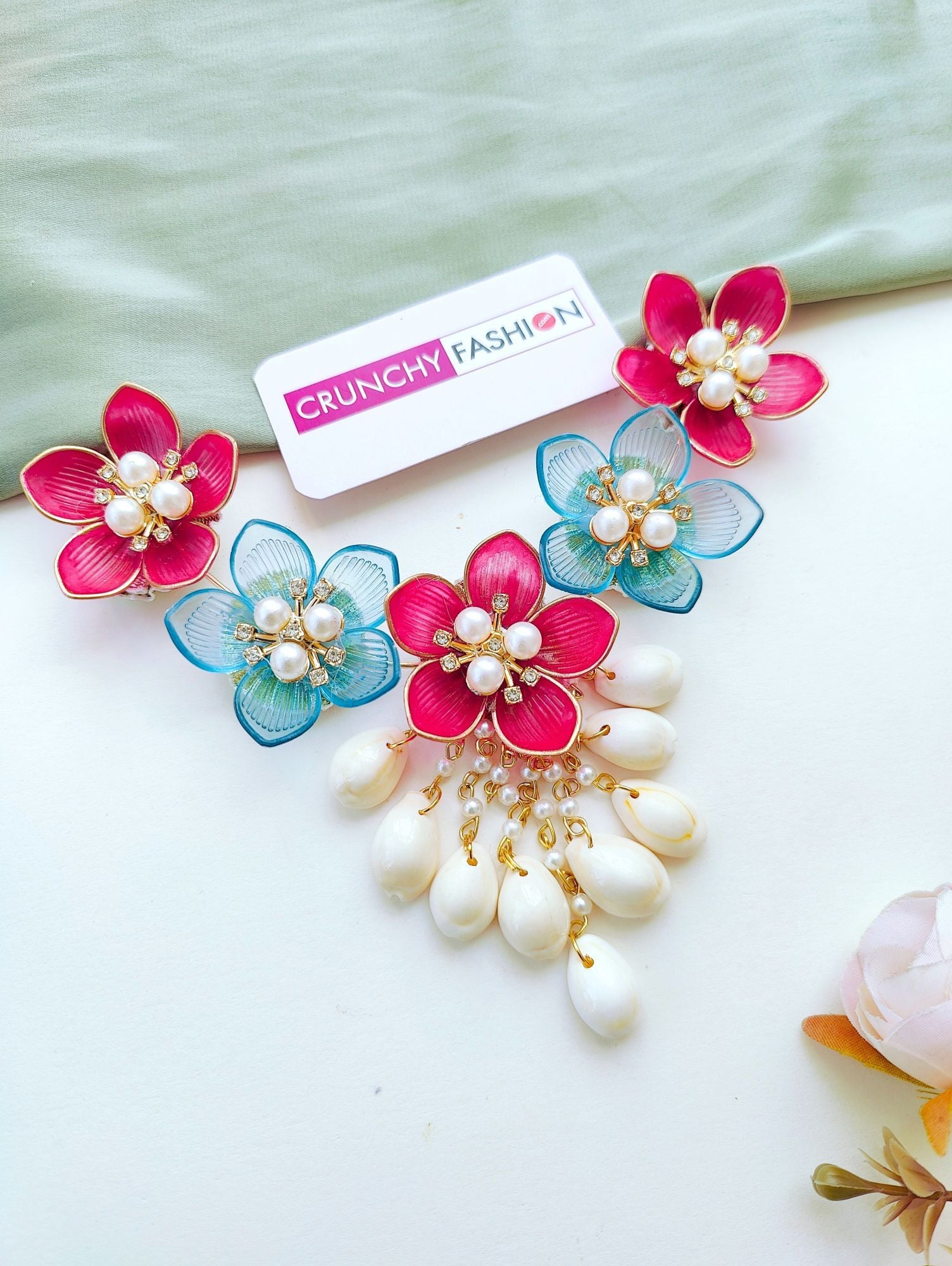 Bridal Bliss: Sky-Blue & Pink Resin Floral Jewellery for Haldi-Mehndi