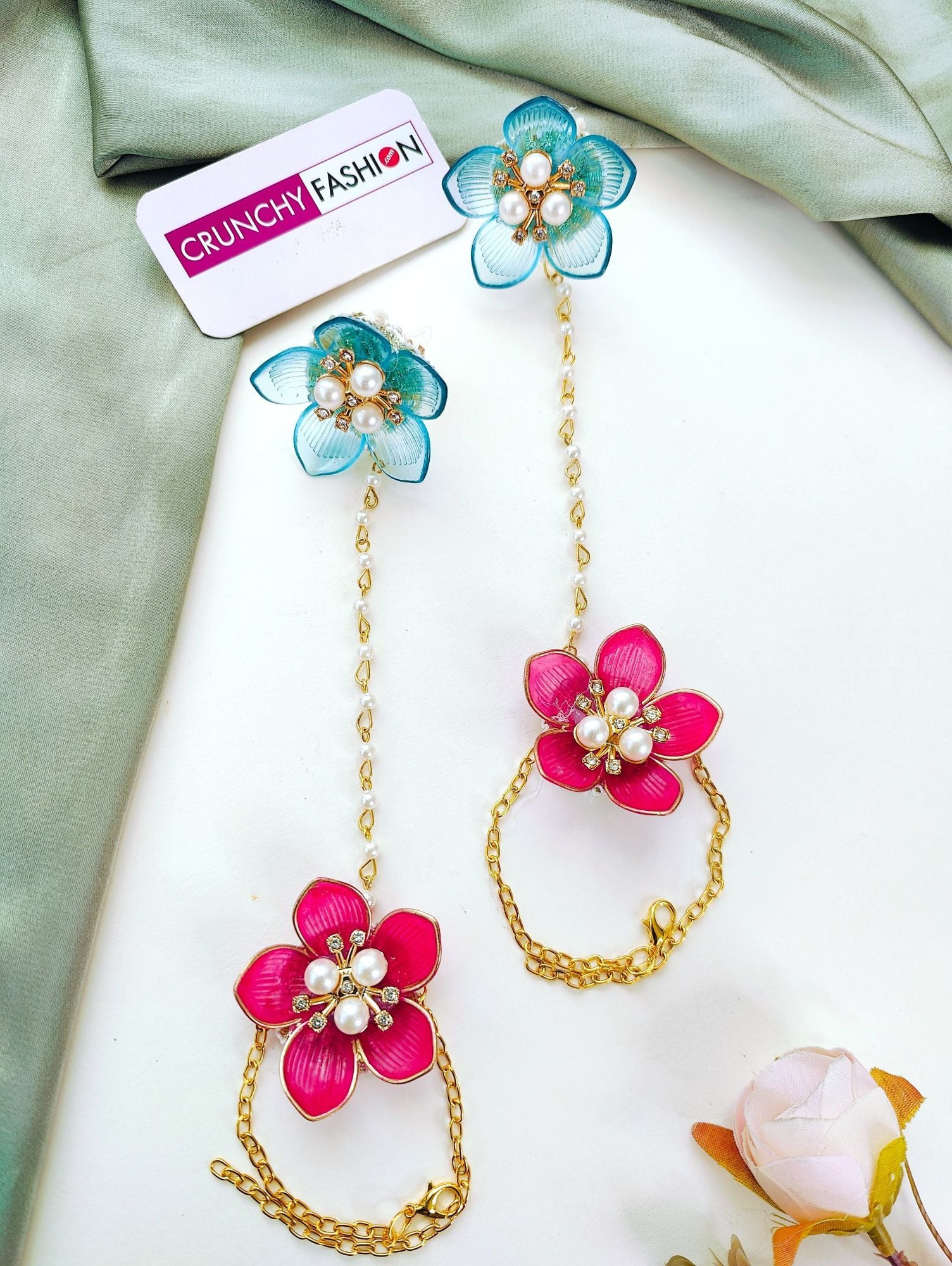 Bridal Bliss: Sky-Blue & Pink Resin Floral Jewellery for Haldi-Mehndi
