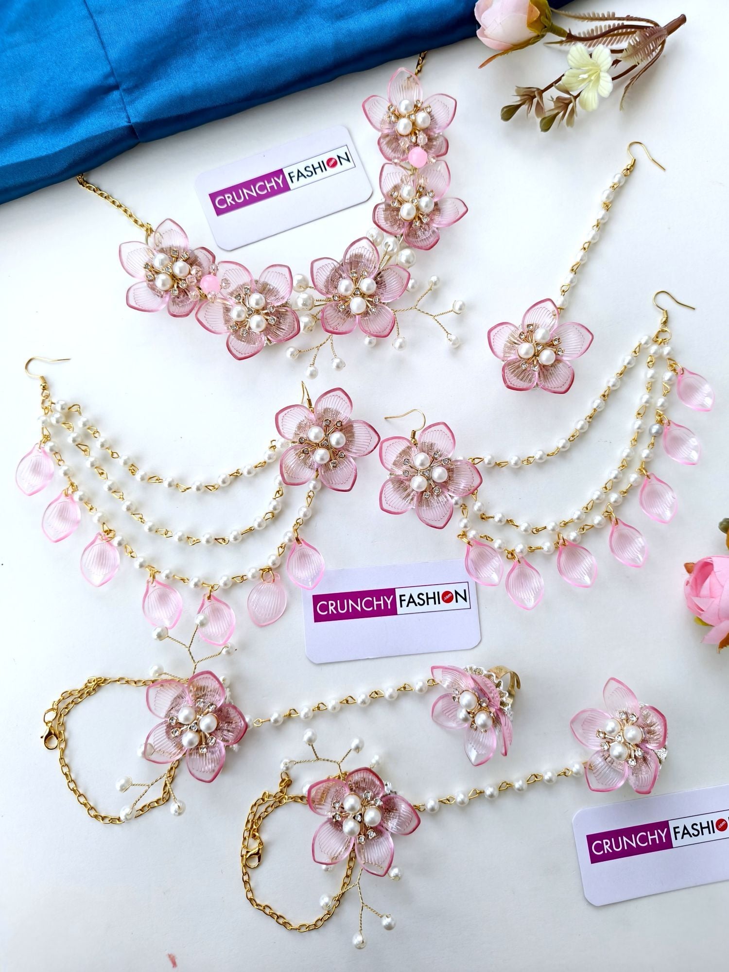 Soft Pink Acrylic Floral Jewellery Set for Haldi & Mehndi Brides