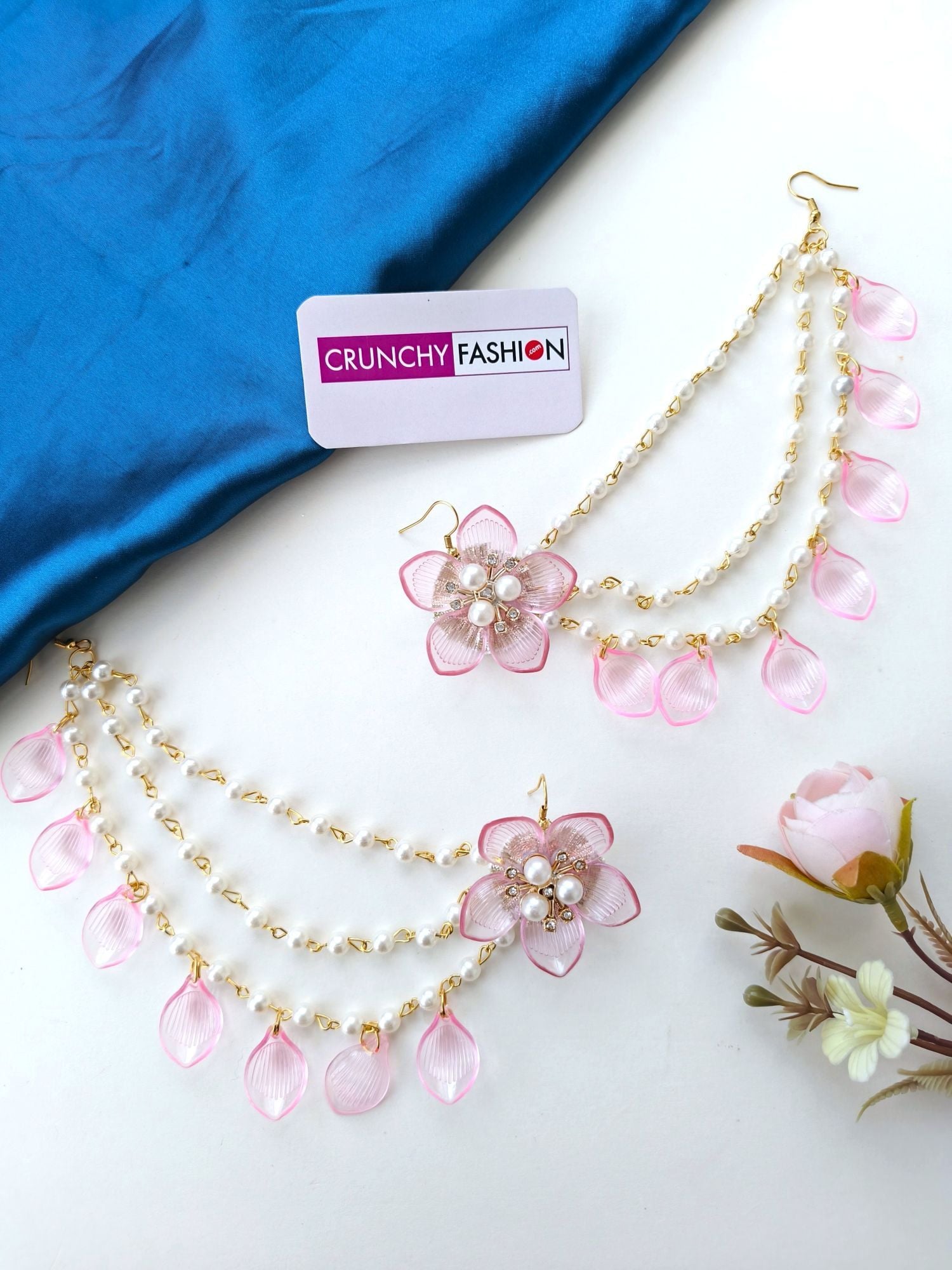 Soft Pink Acrylic Floral Jewellery Set for Haldi & Mehndi Brides