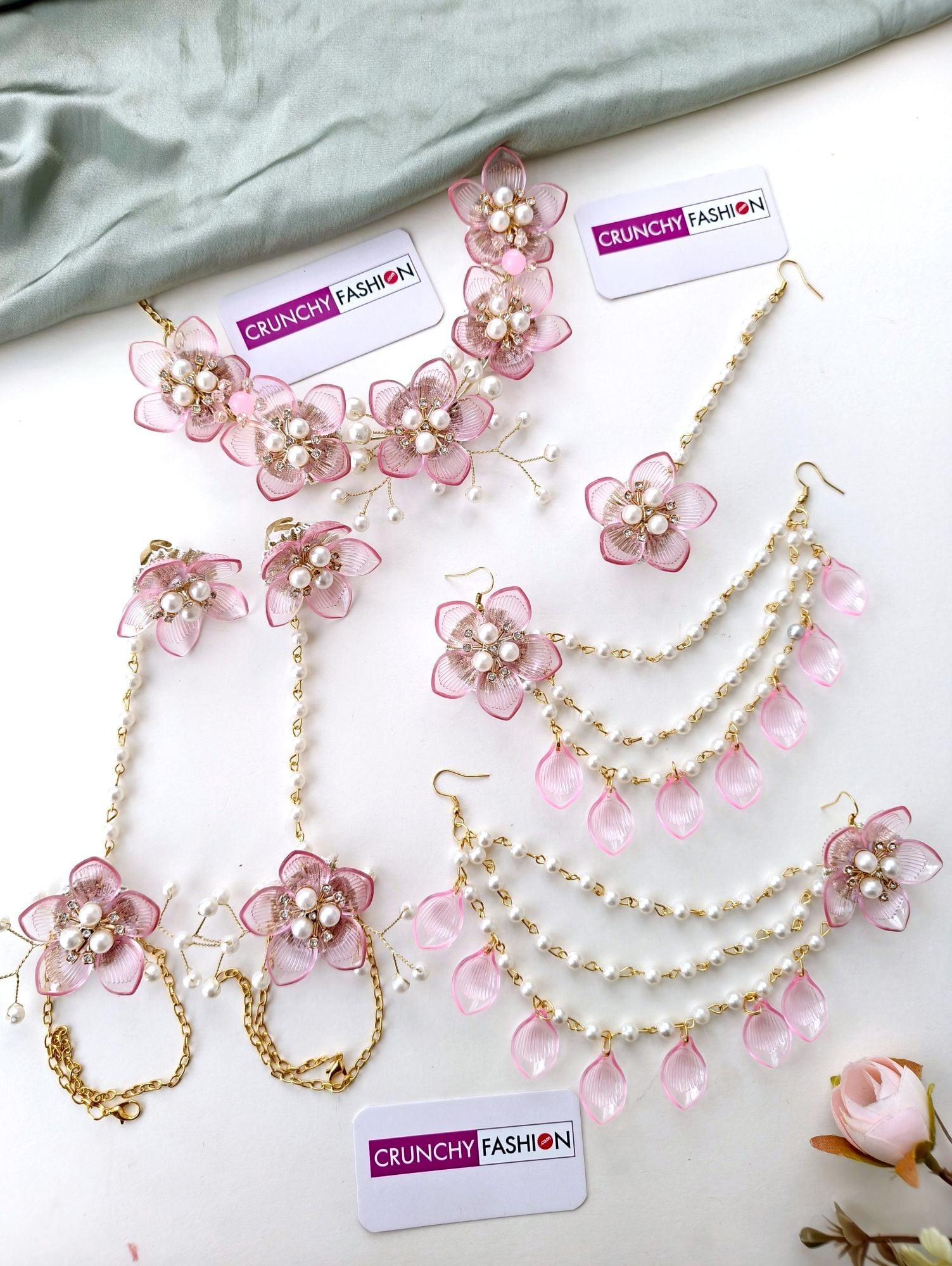 Soft Pink Acrylic Floral Jewellery Set for Haldi & Mehndi Brides