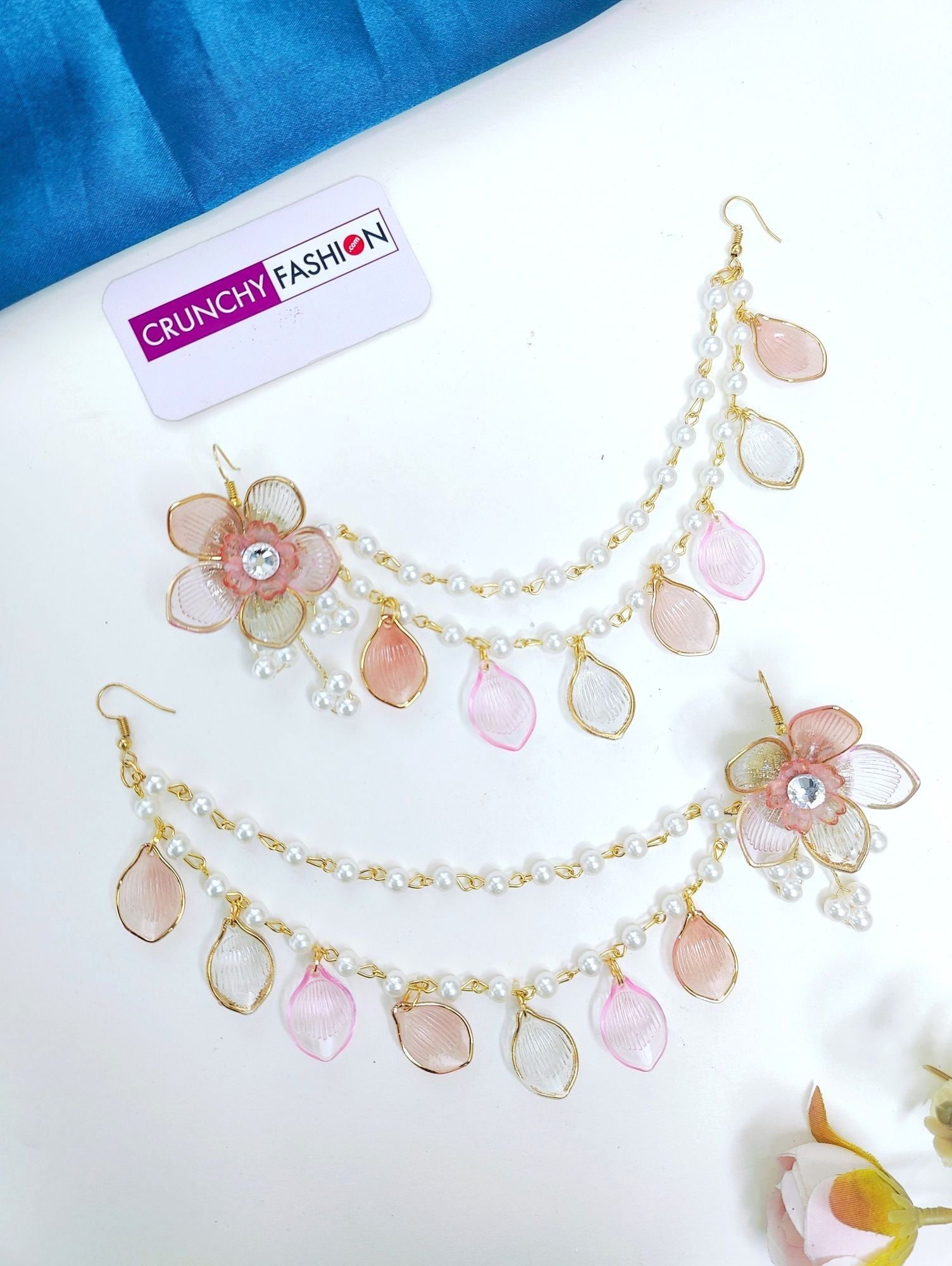 Powder Blue Cowrie Shell Jewellery Nuptial Set with Gold Plating