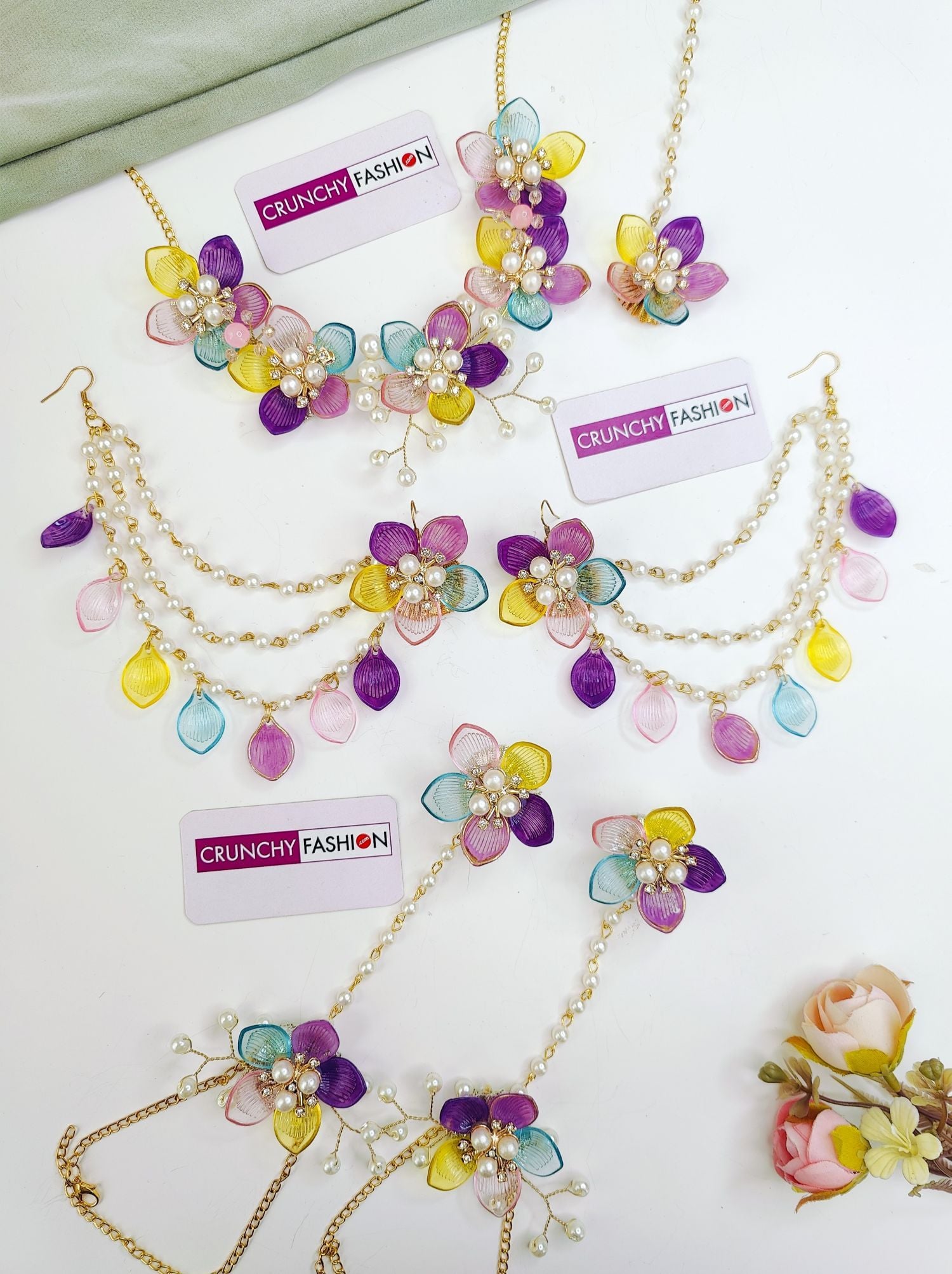 Multicolor Acrylic Floral Jewellery Set for Haldi & Mehndi Brides