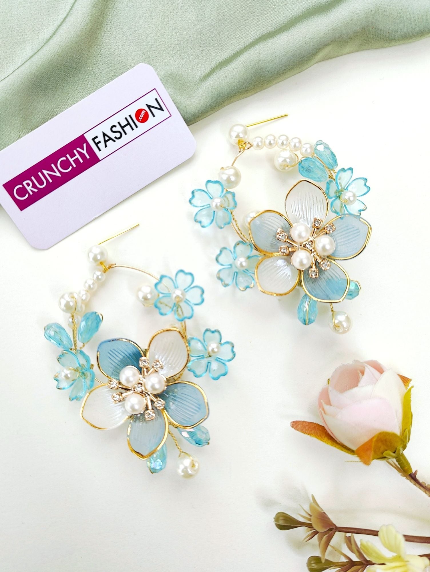 Aqua Blue Acrylic Floral Jewellery Set for Haldi & Mehndi Ceremony