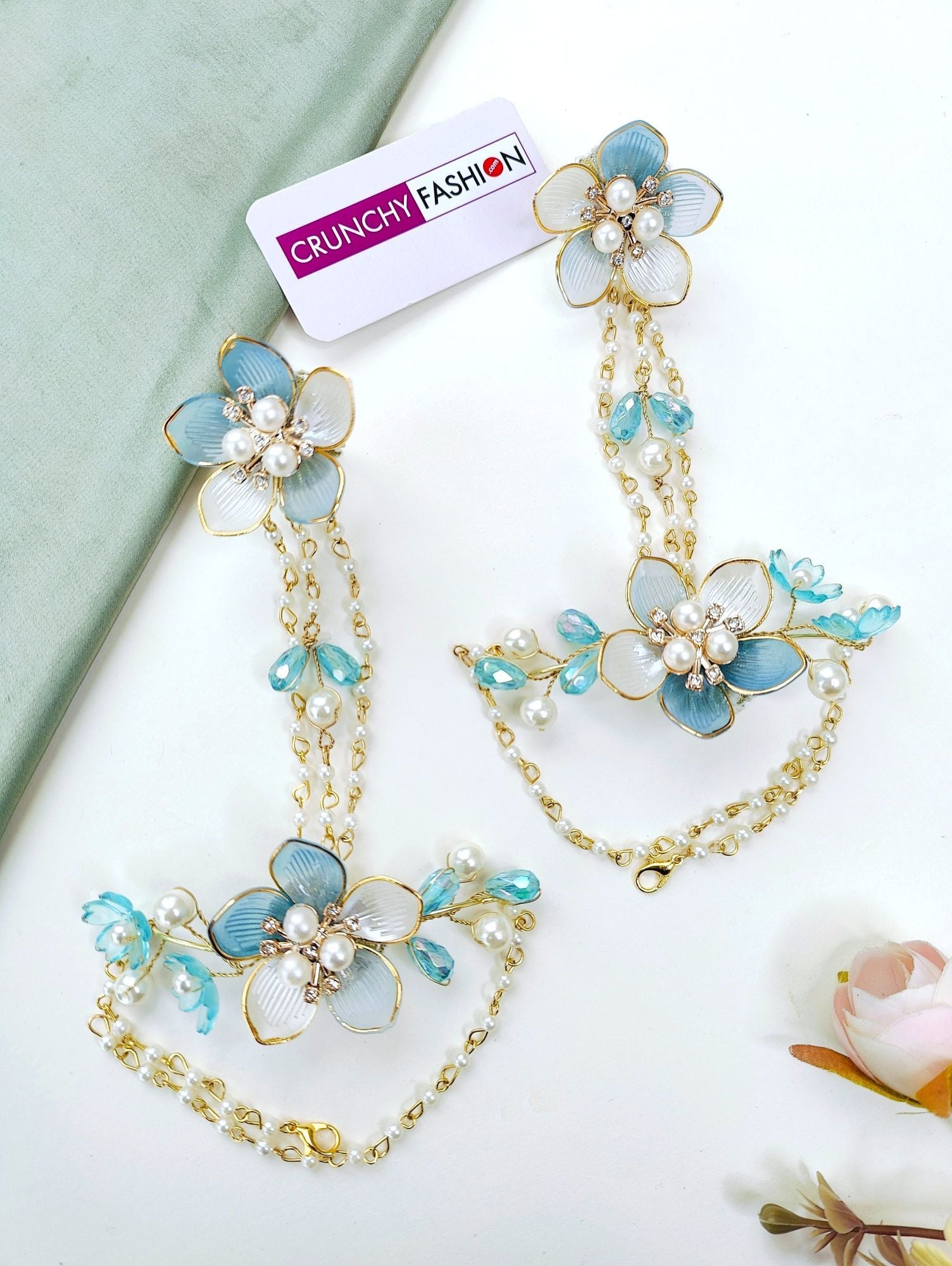 Powder Blue Floral & Sea Shell Jewellery Set for Haldi Brides