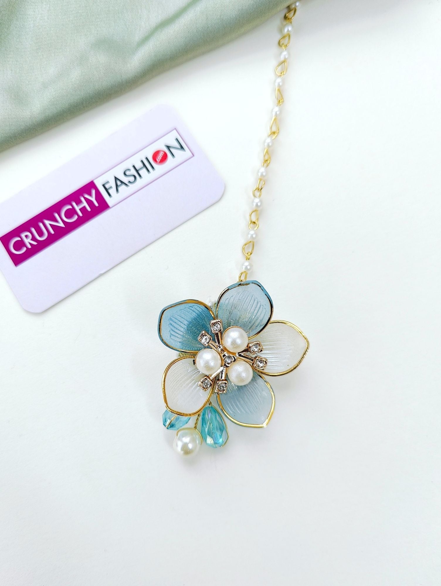 Powder Blue Floral & Sea Shell Jewellery Set for Haldi Brides