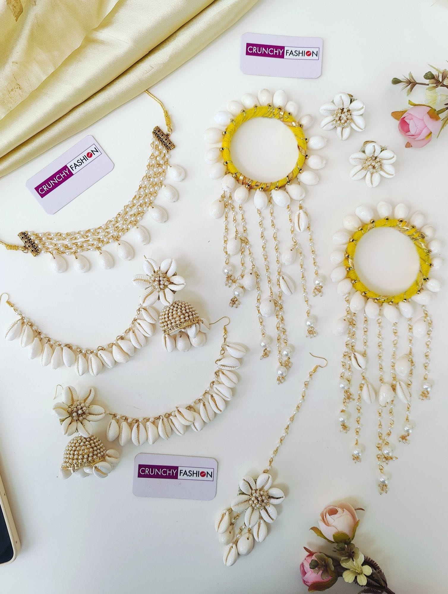 Pink Pearl Sea Shell Haldi Mehndi Jewellery Set