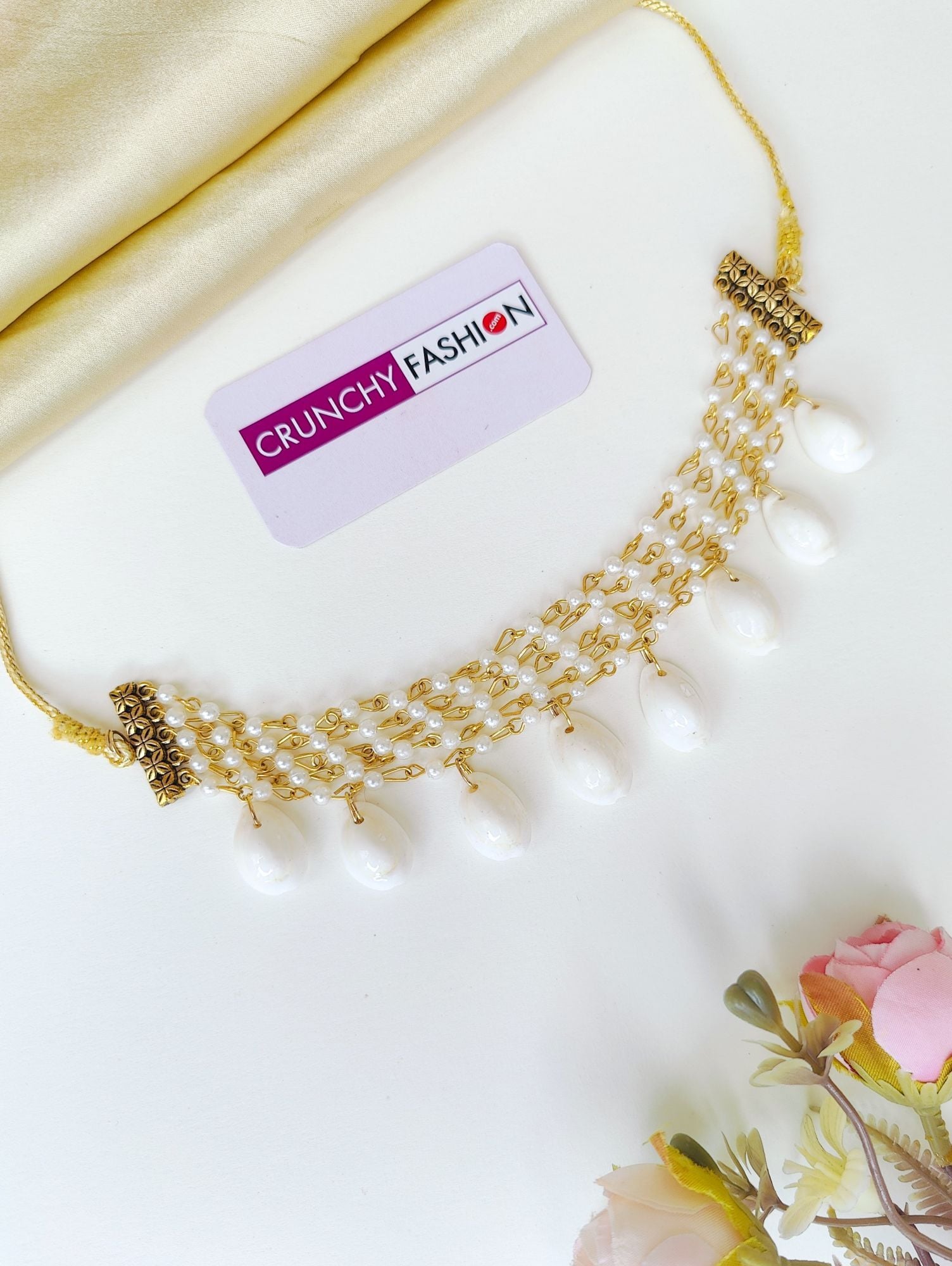 Handmade Yellow & White Sea Shell Jewellery Set for Haldi Ceremony