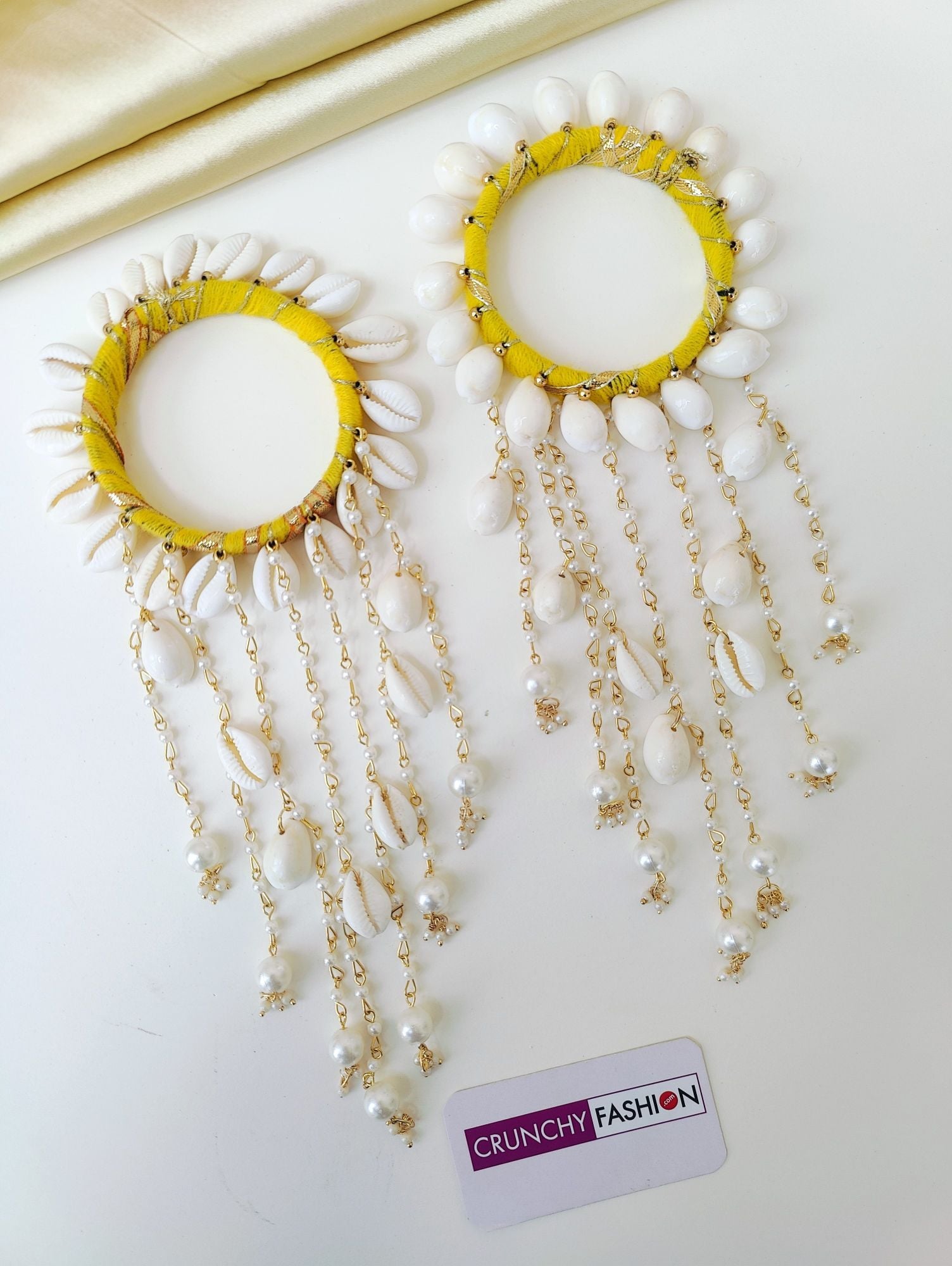 Handmade Yellow & White Sea Shell Jewellery Set for Haldi Ceremony