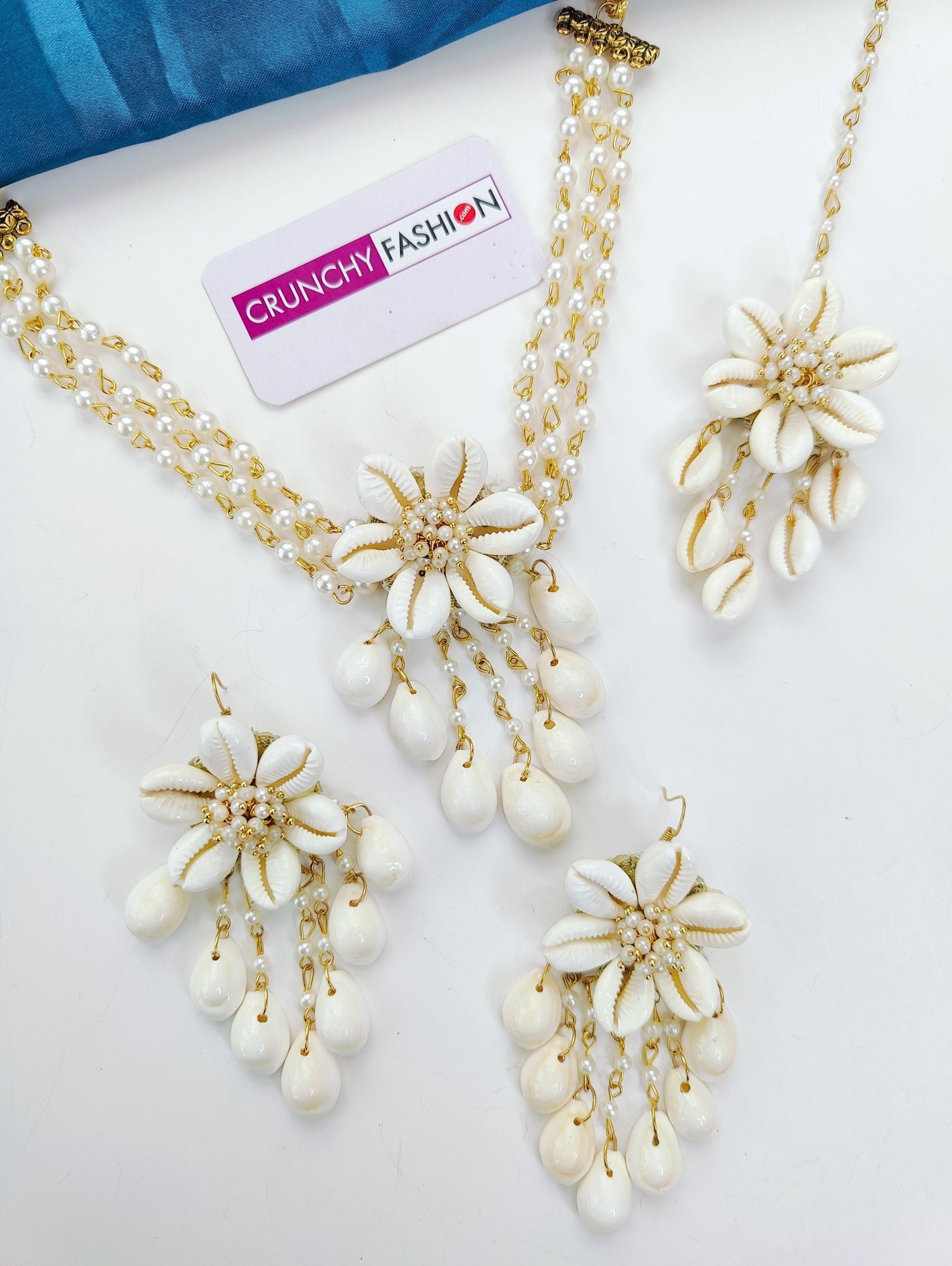 Handmade White Sea Shell Jewellery Set for Haldi & Mehndi Brides