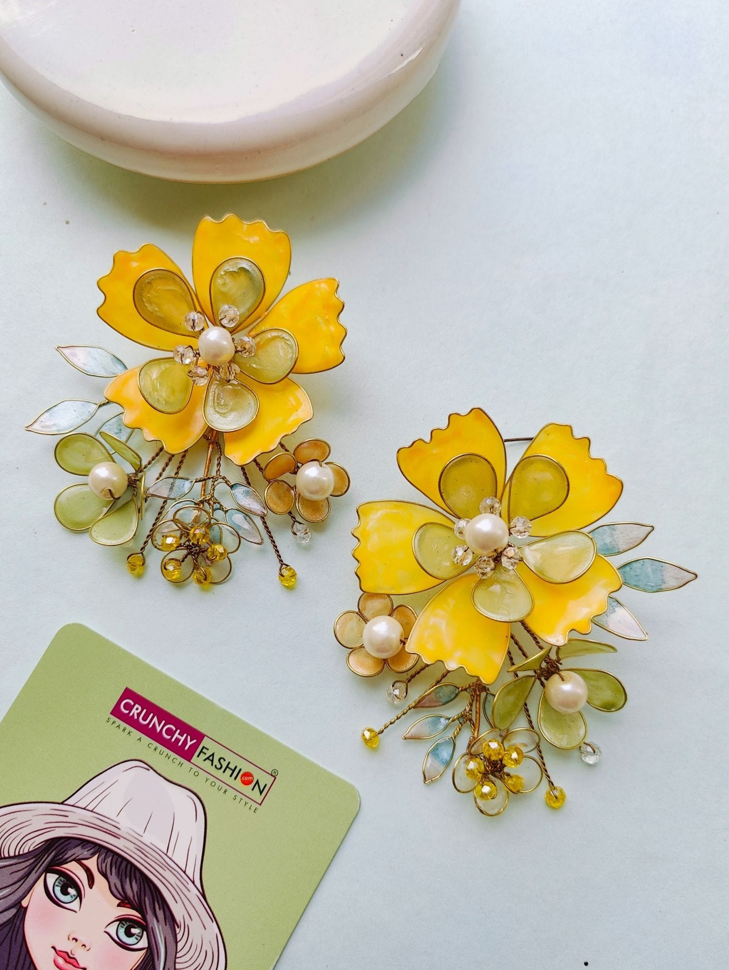 Handcrafted Resin Floral Earrings - Vibrant Haldi Occasion Danglers