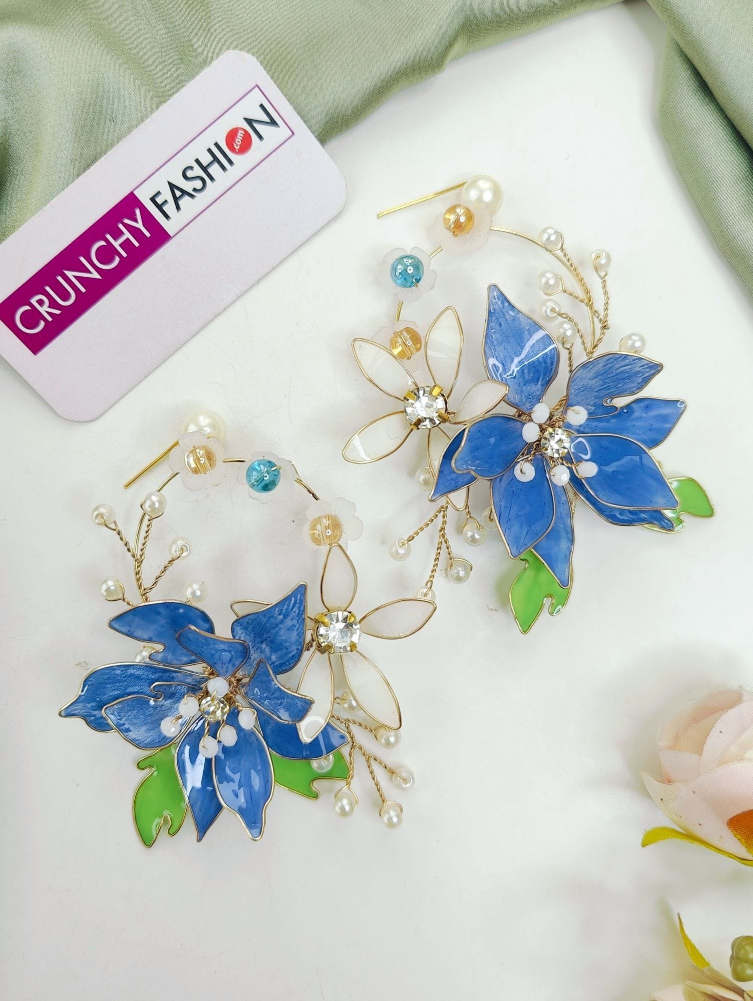 Floral Resin Earrings - Blue Danglers for Haldi Carnival
