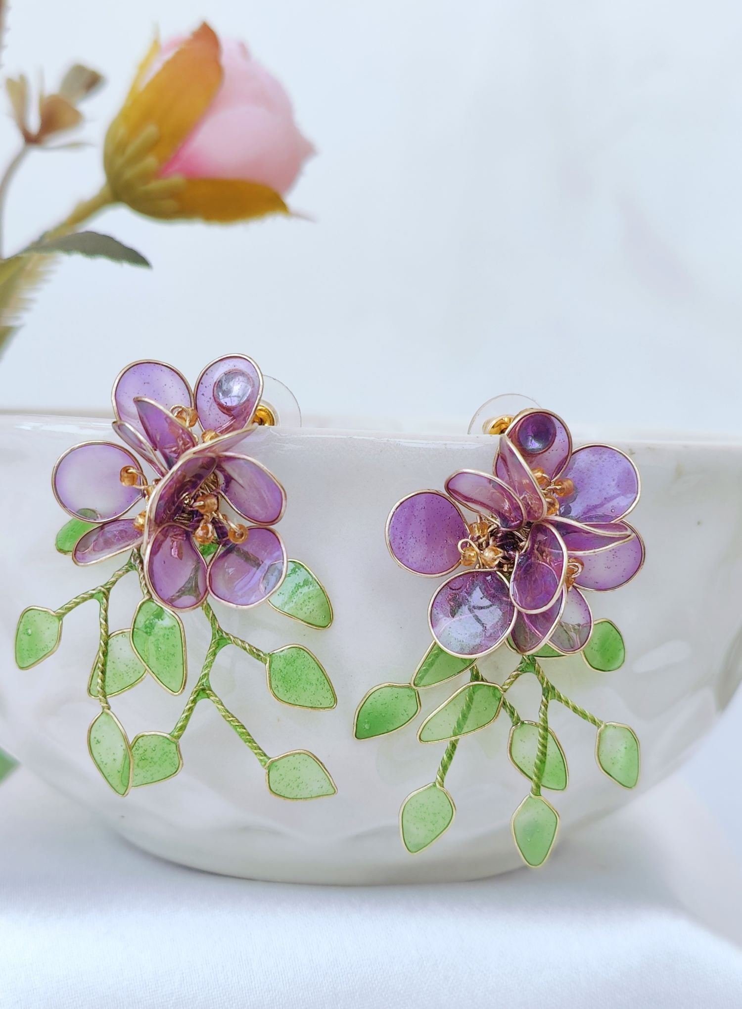 Handmade Purple Resin Floral Stud Earrings