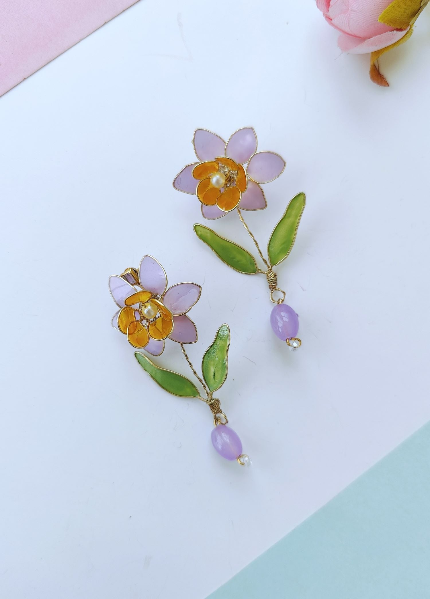 Handmade Resin Floral Earrings with Yellow Blooms