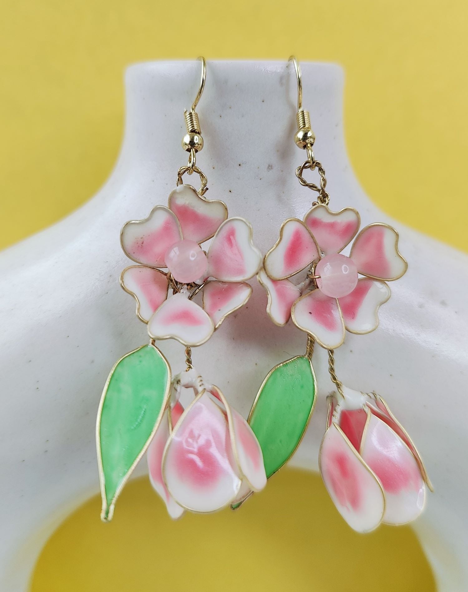Handmade Baby Pink Floral Resin Drop Earrings