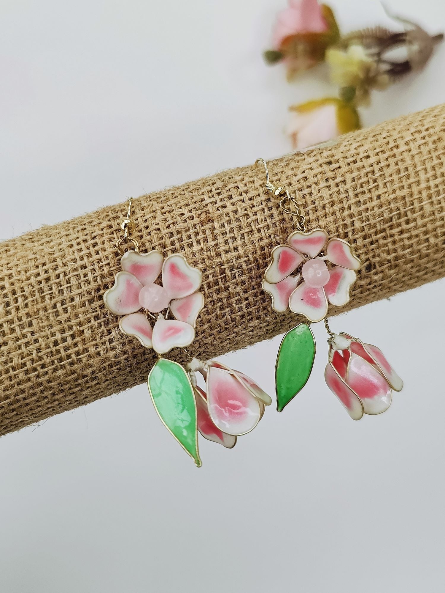 Handmade Baby Pink Floral Resin Drop Earrings