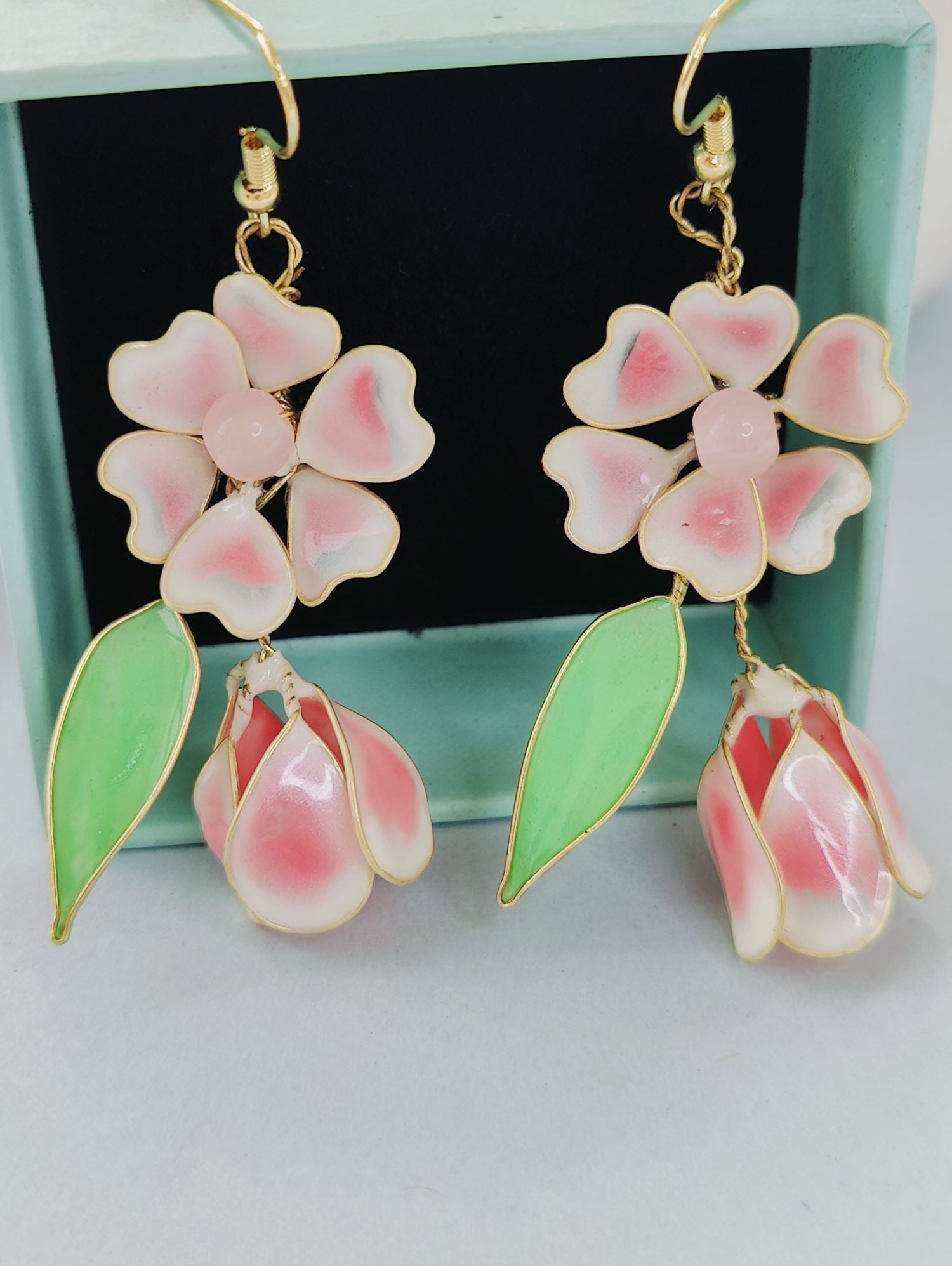 Handmade Baby Pink Floral Resin Drop Earrings
