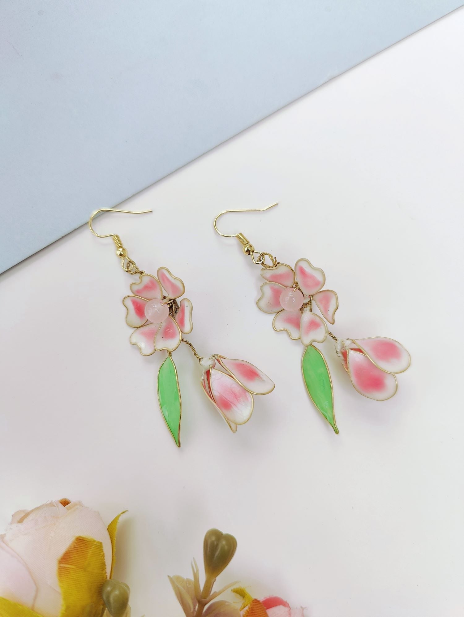 Handmade Baby Pink Floral Resin Drop Earrings