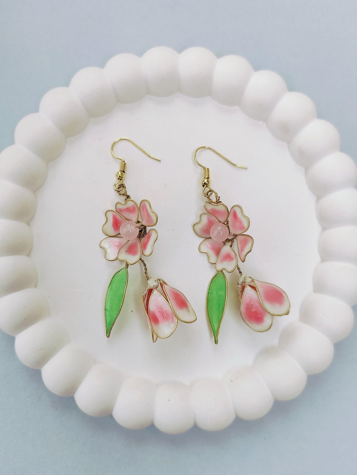 Handmade Baby Pink Floral Resin Drop Earrings