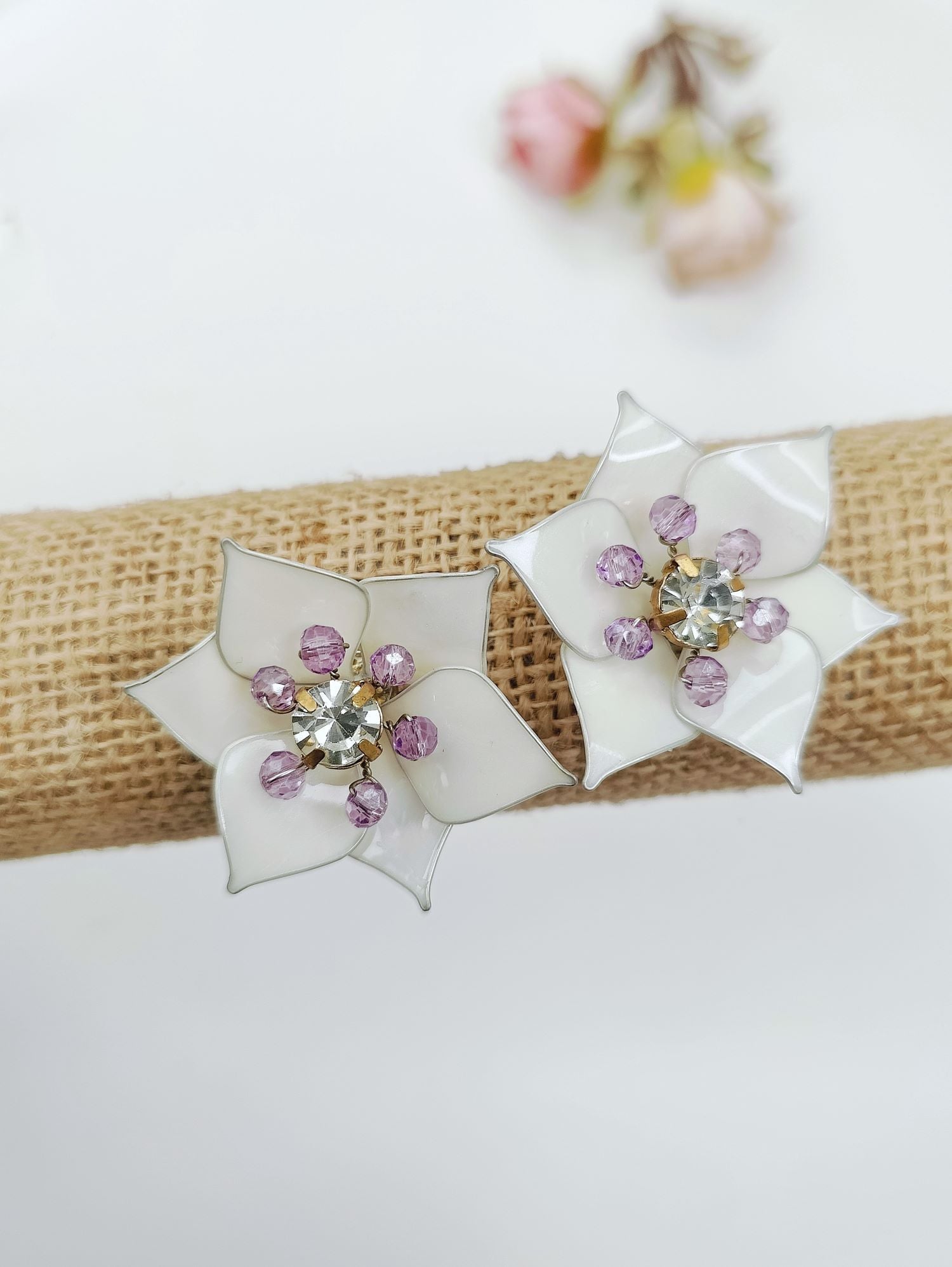 Handmade White Resin Floral Drop Earrings