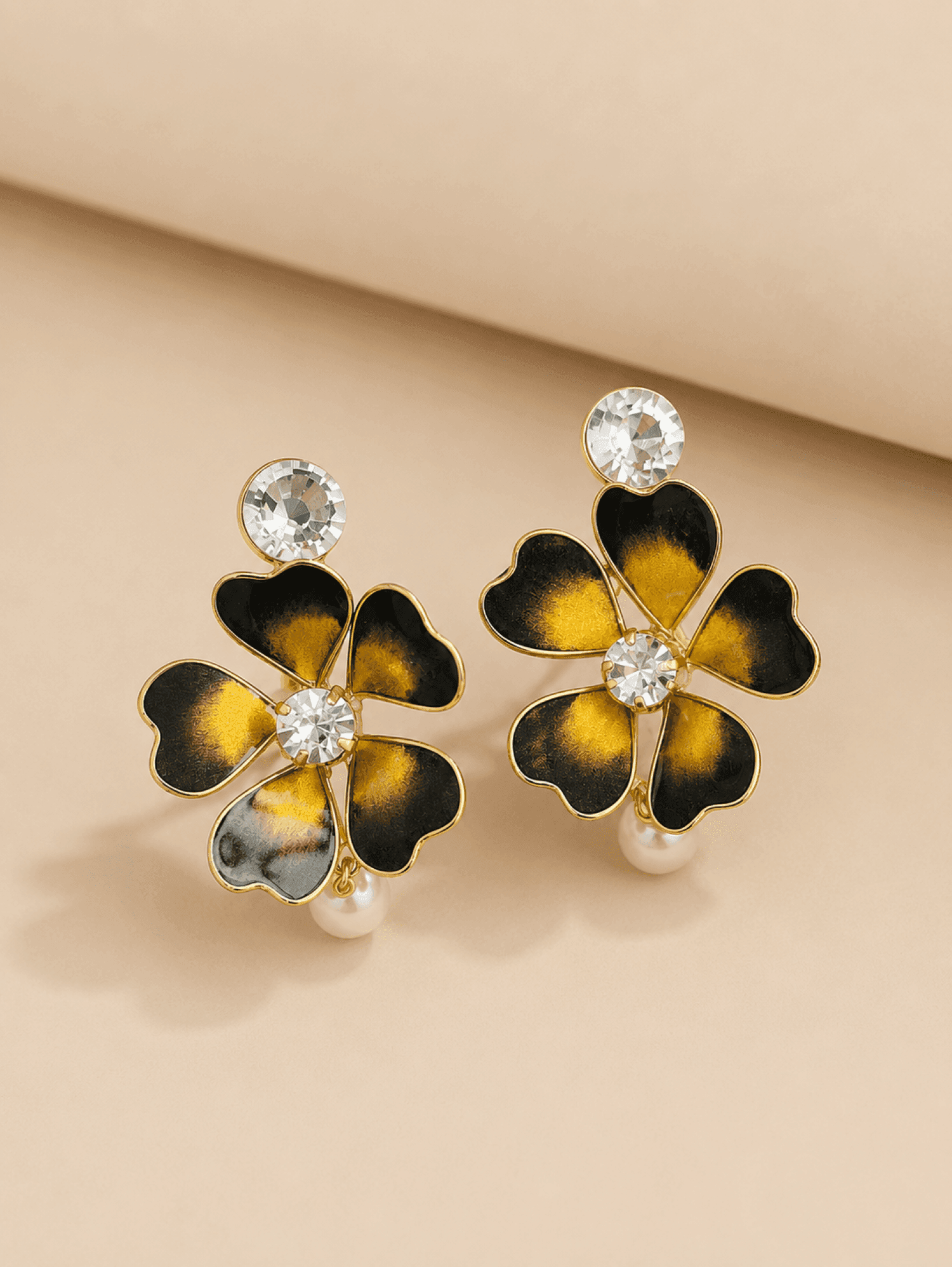 Handmade Floral Resin Drop Earrings in Black & Gold