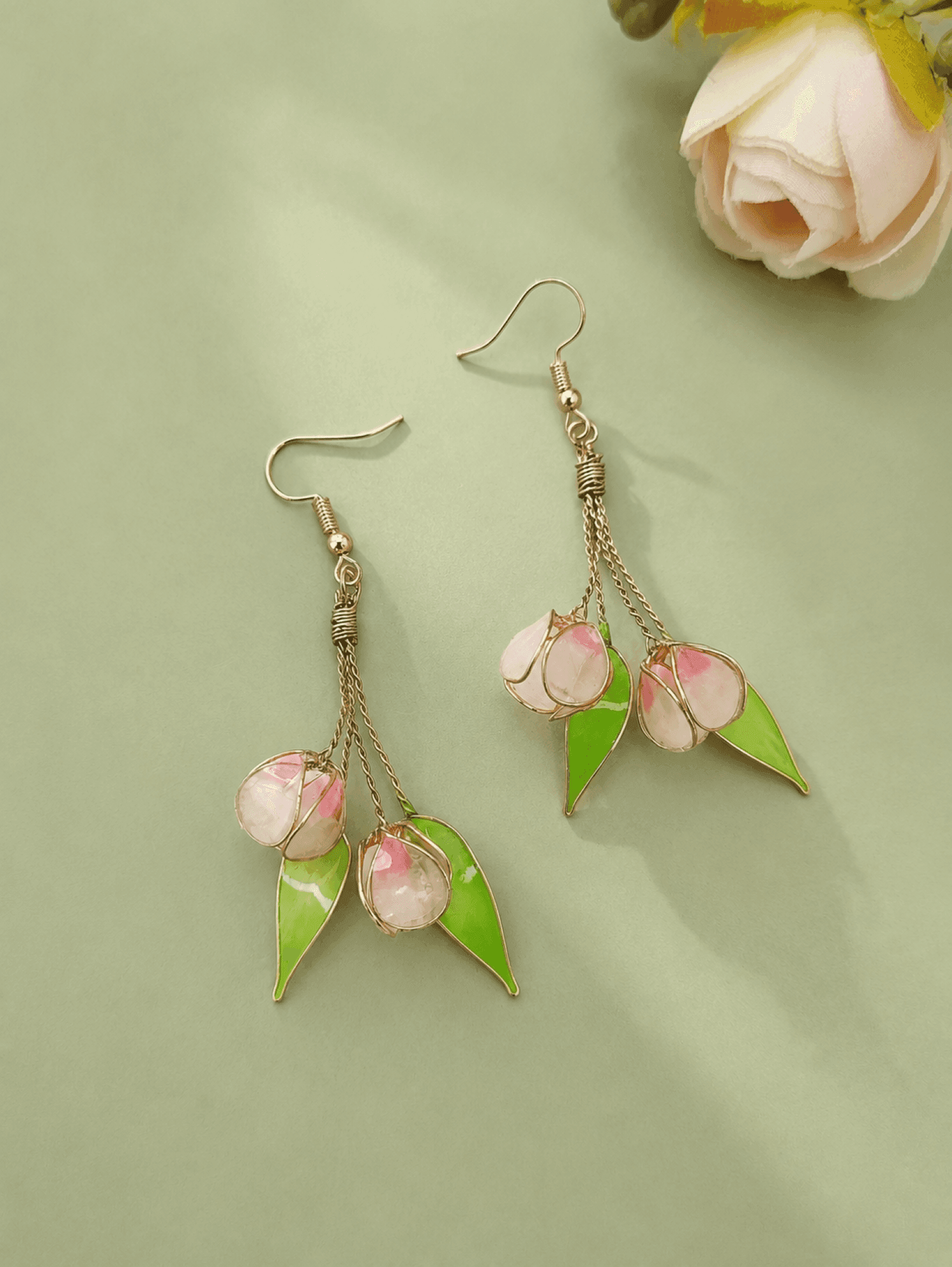 Soft Pink Floral Resin Drop Earrings for Women