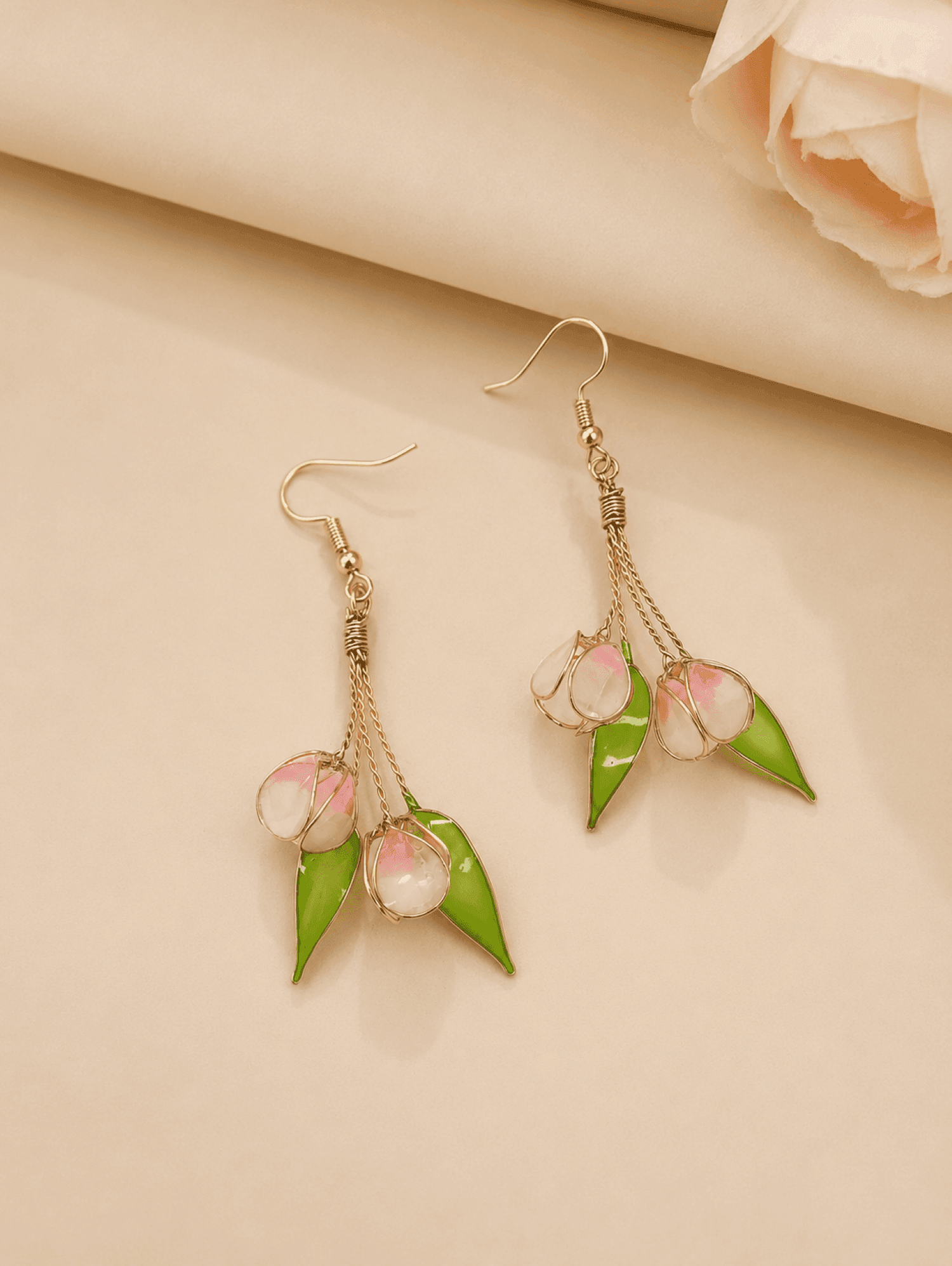 Soft Pink Floral Resin Drop Earrings for Women