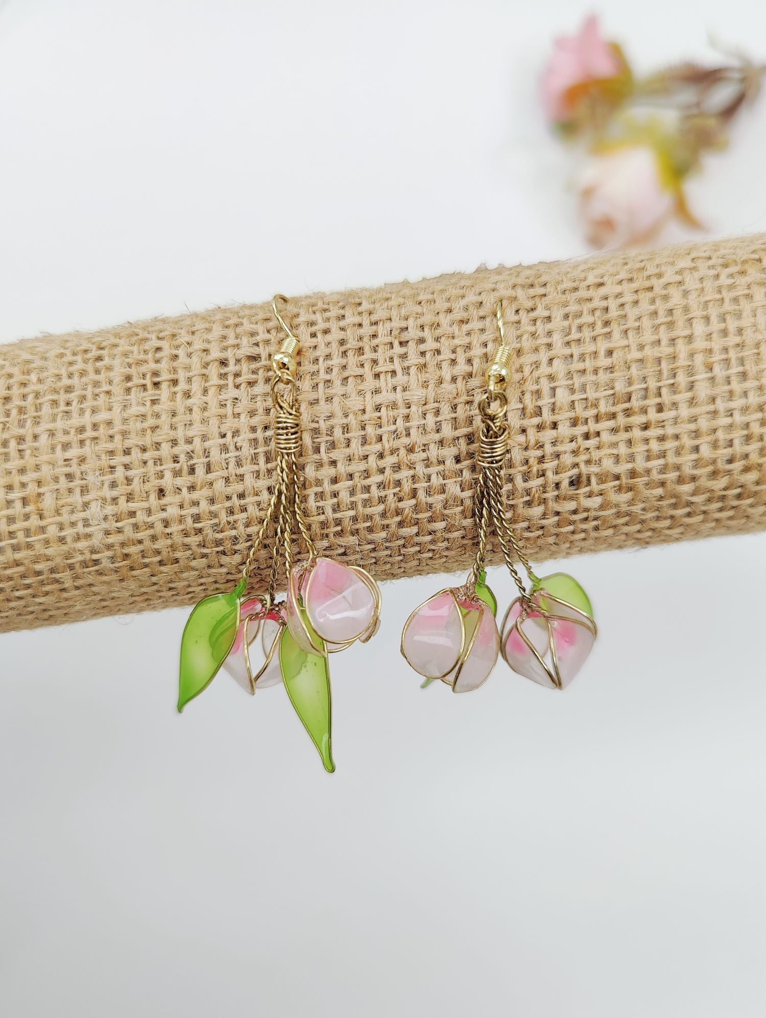Soft Pink Floral Resin Drop Earrings for Women