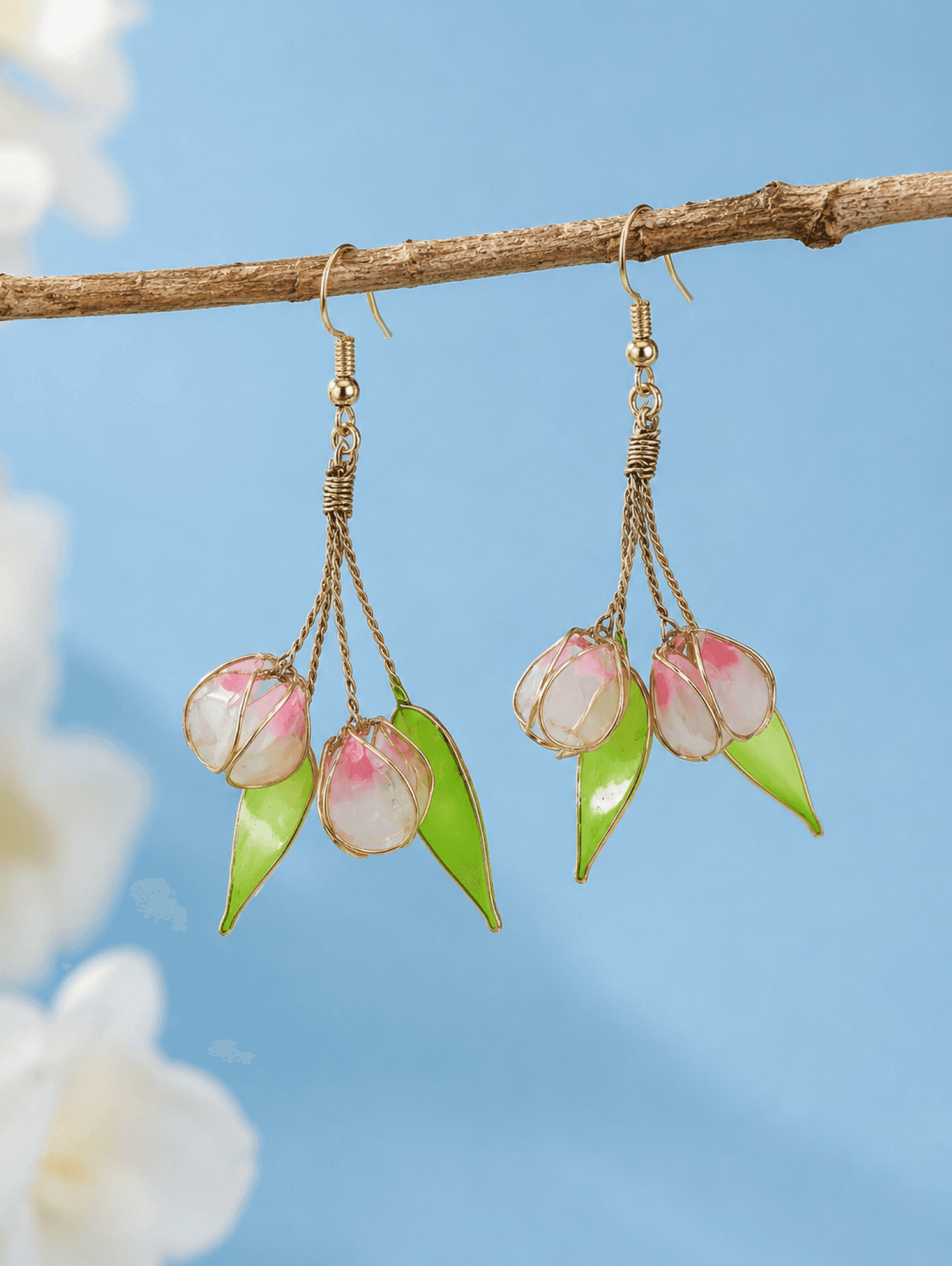 Soft Pink Floral Resin Drop Earrings for Women